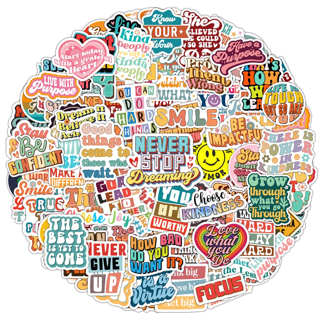 Krazy4K 100 Pack Motivational Stickers – Inspirational Decals for Laptops & Water Bottles