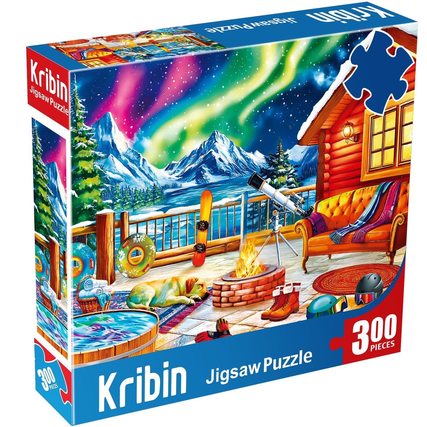 Kribin 300 Piece Puzzle – Northern Lights Lounge Cabin | Large Piece Jigsaw for All Ages