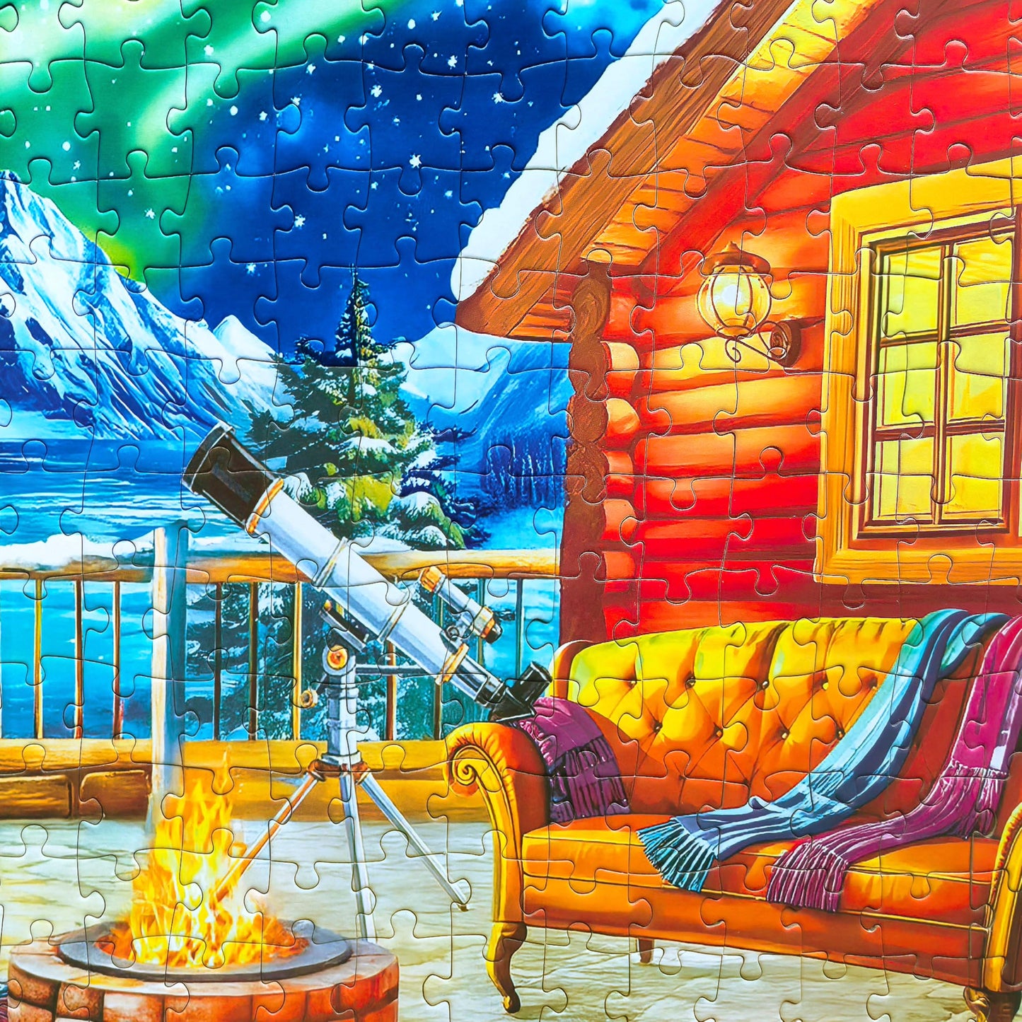 Kribin 300 Piece Puzzle – Northern Lights Lounge Cabin | Large Piece Jigsaw for All Ages