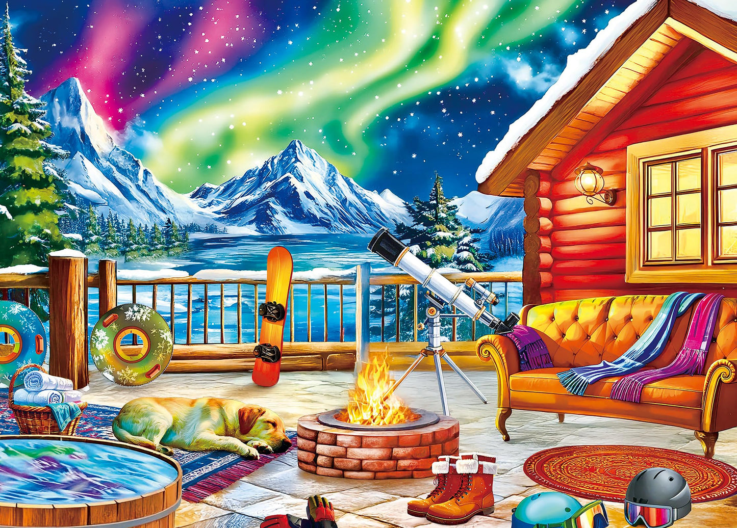 Kribin 300 Piece Puzzle – Northern Lights Lounge Cabin | Large Piece Jigsaw for All Ages