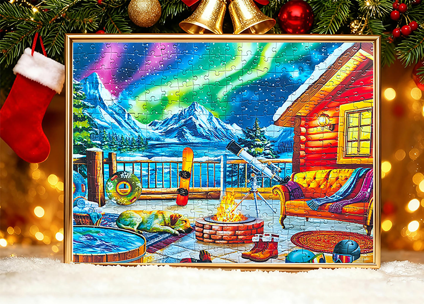 Kribin 300 Piece Puzzle – Northern Lights Lounge Cabin | Large Piece Jigsaw for All Ages