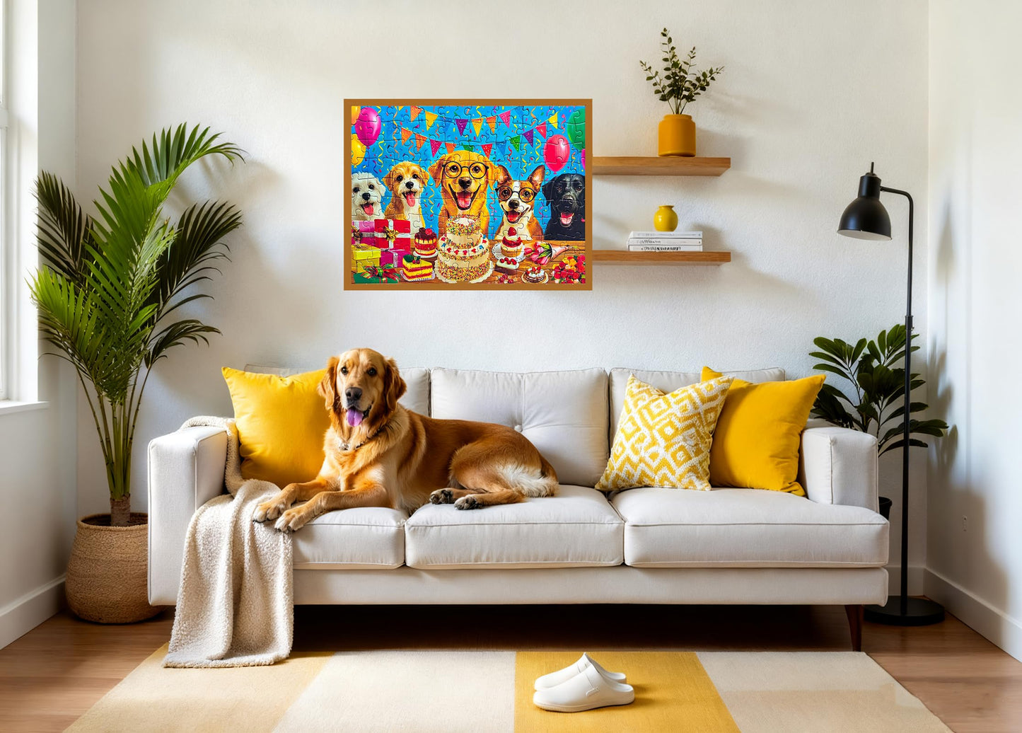 Kribin 300-Piece Jigsaw Puzzle – Puppy Birthday Party | Large Piece for Kids & Adults