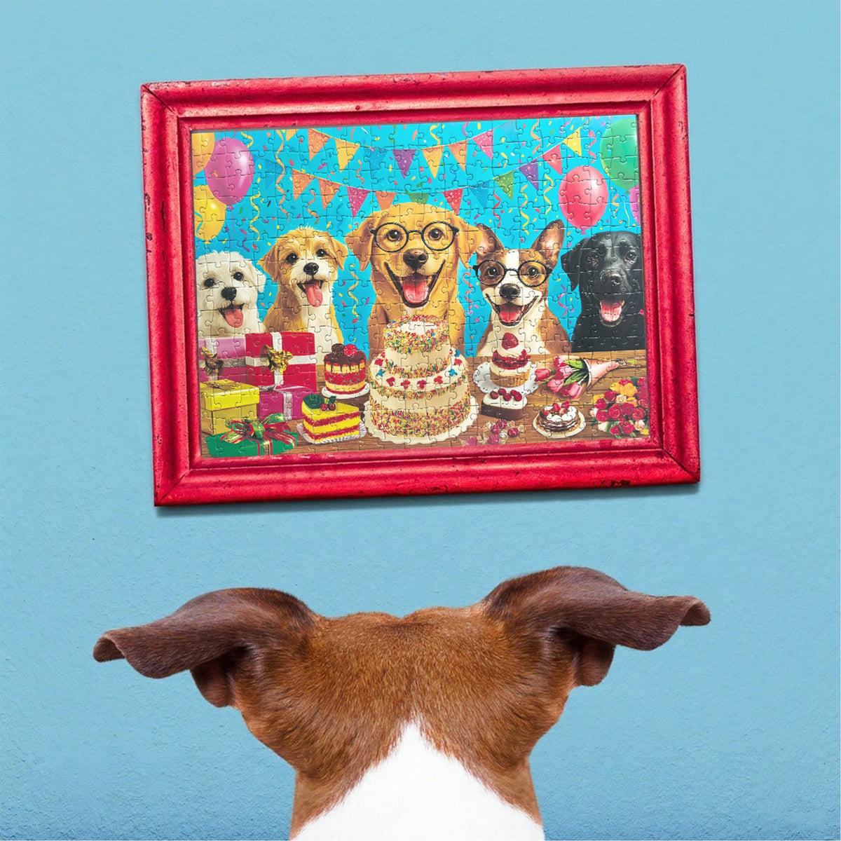 Kribin 300-Piece Jigsaw Puzzle – Puppy Birthday Party | Large Piece for Kids & Adults