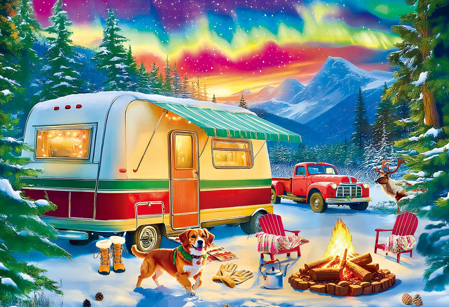 Kribin 300-Piece Jigsaw Puzzle – Northern Lights Forest RV