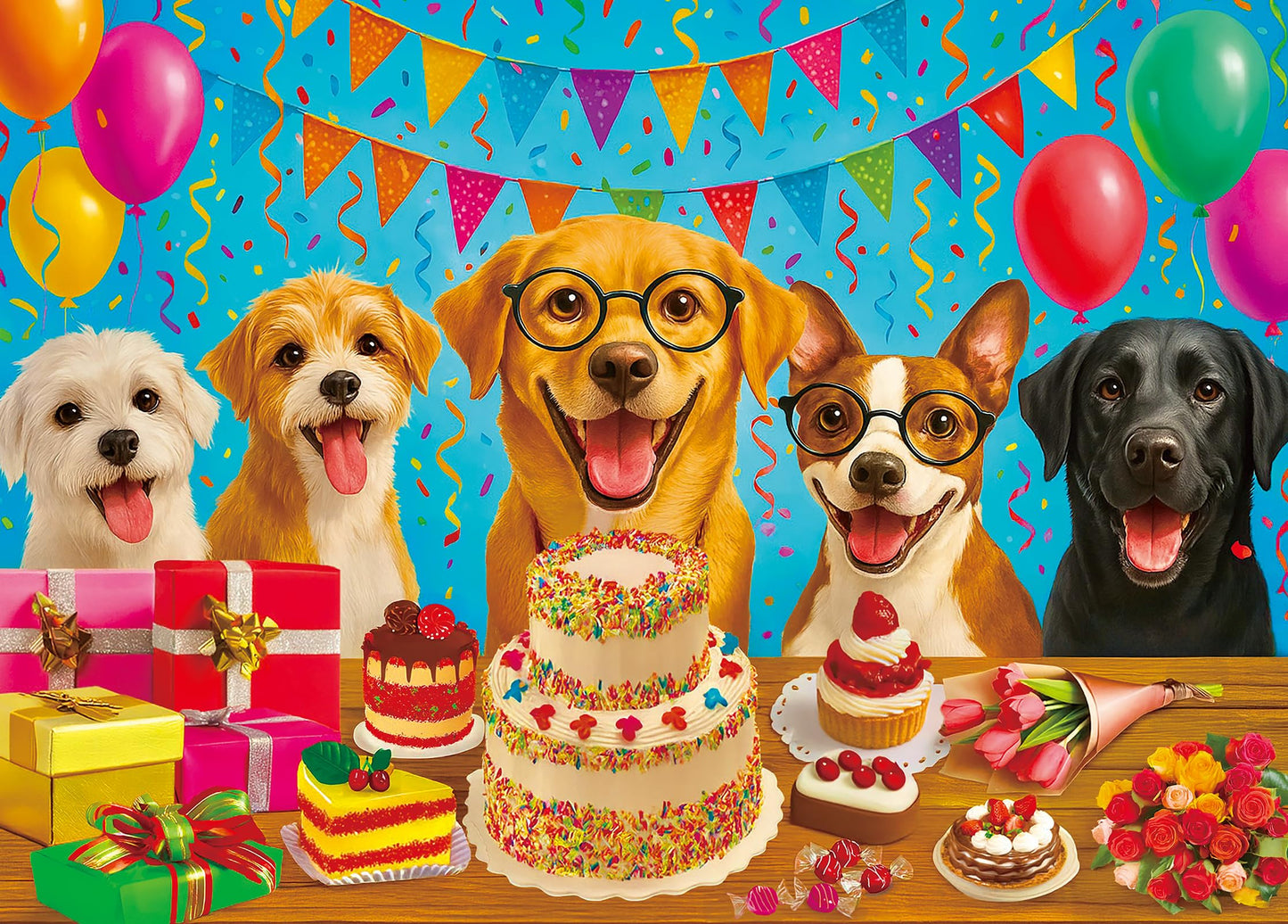 Kribin 300-Piece Jigsaw Puzzle – Puppy Birthday Party | Large Piece for Kids & Adults