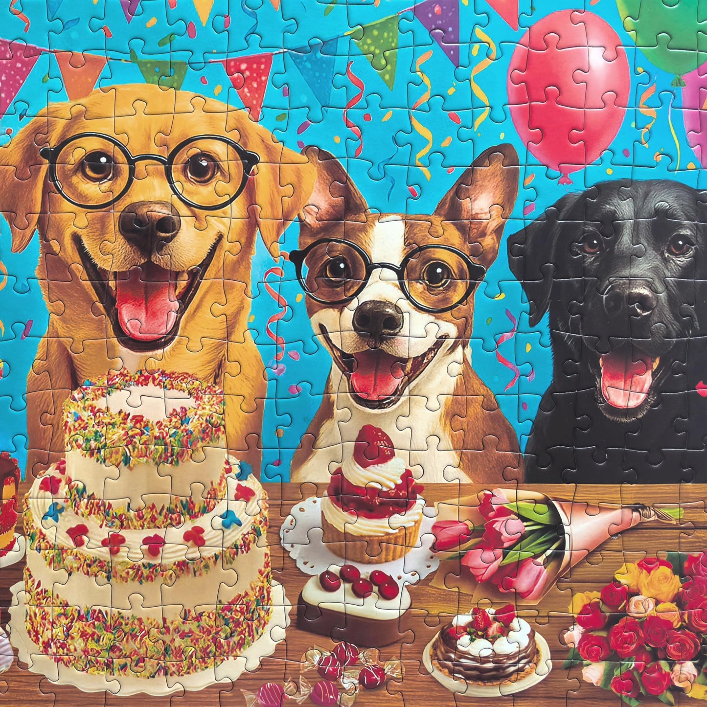 Kribin 300-Piece Jigsaw Puzzle – Puppy Birthday Party | Large Piece for Kids & Adults