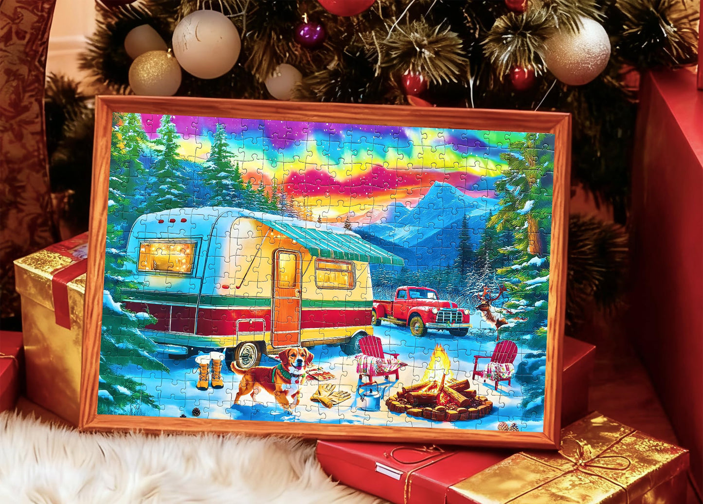 Kribin 300-Piece Jigsaw Puzzle – Northern Lights Forest RV