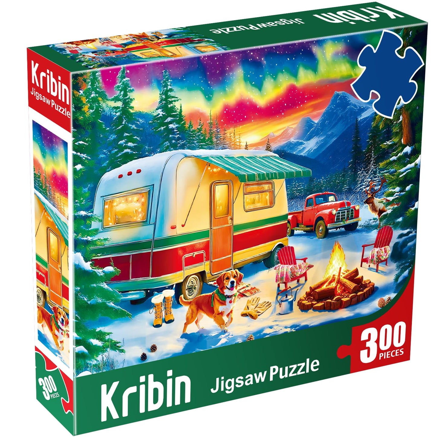 Kribin 300-Piece Jigsaw Puzzle – Northern Lights Forest RV