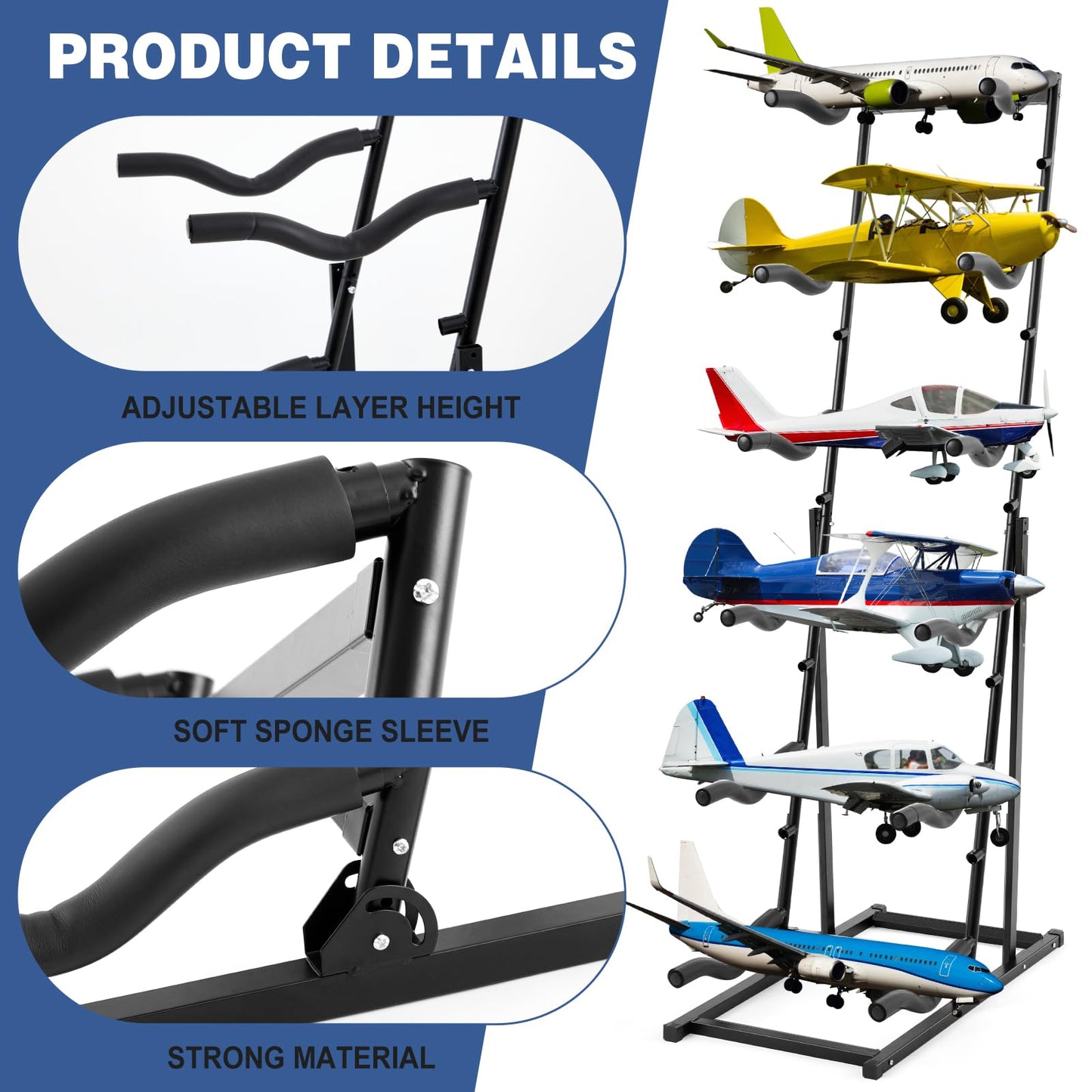 Kritkin RC Airplanes Storage Rack – 18-Inch Display Stand with Adjustable Shelves