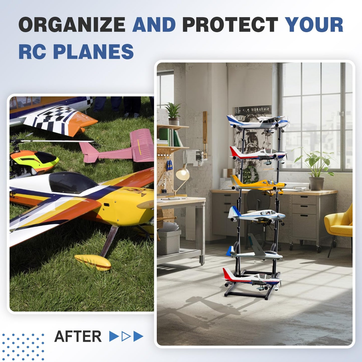 Kritkin RC Airplanes Storage Rack – 18-Inch Display Stand with Adjustable Shelves