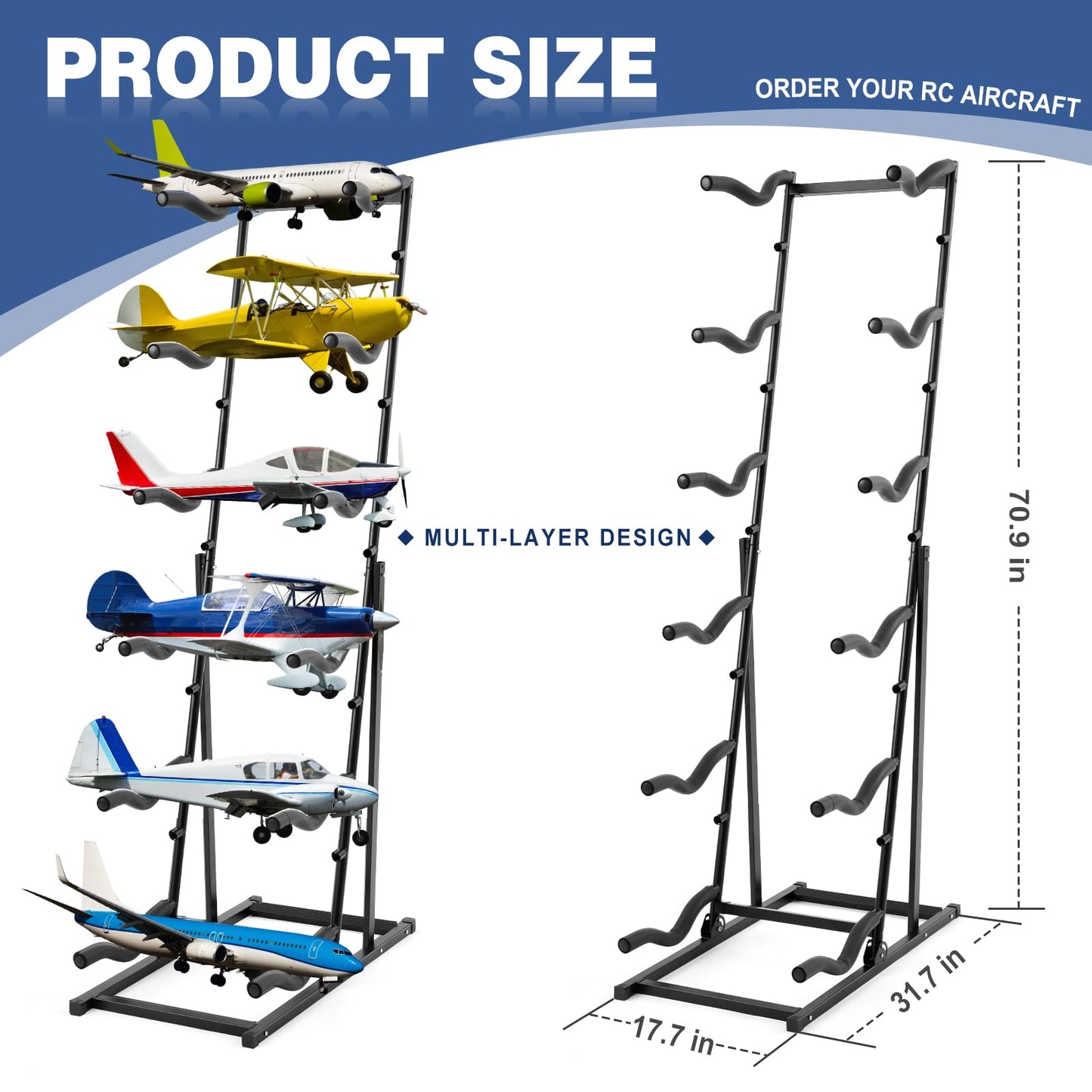 Kritkin RC Airplanes Storage Rack – 18-Inch Display Stand with Adjustable Shelves