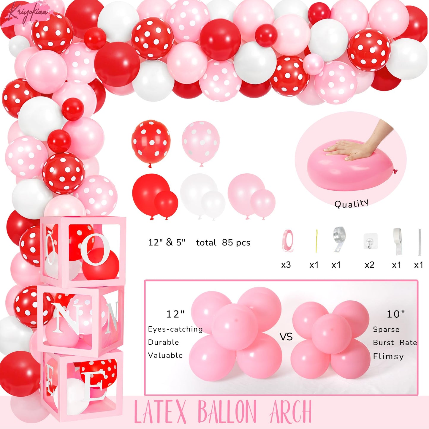 Kriyokiaa Berry First Birthday Decor Kit – Strawberry Theme Balloon Arch, Backdrop & Highchair Banner