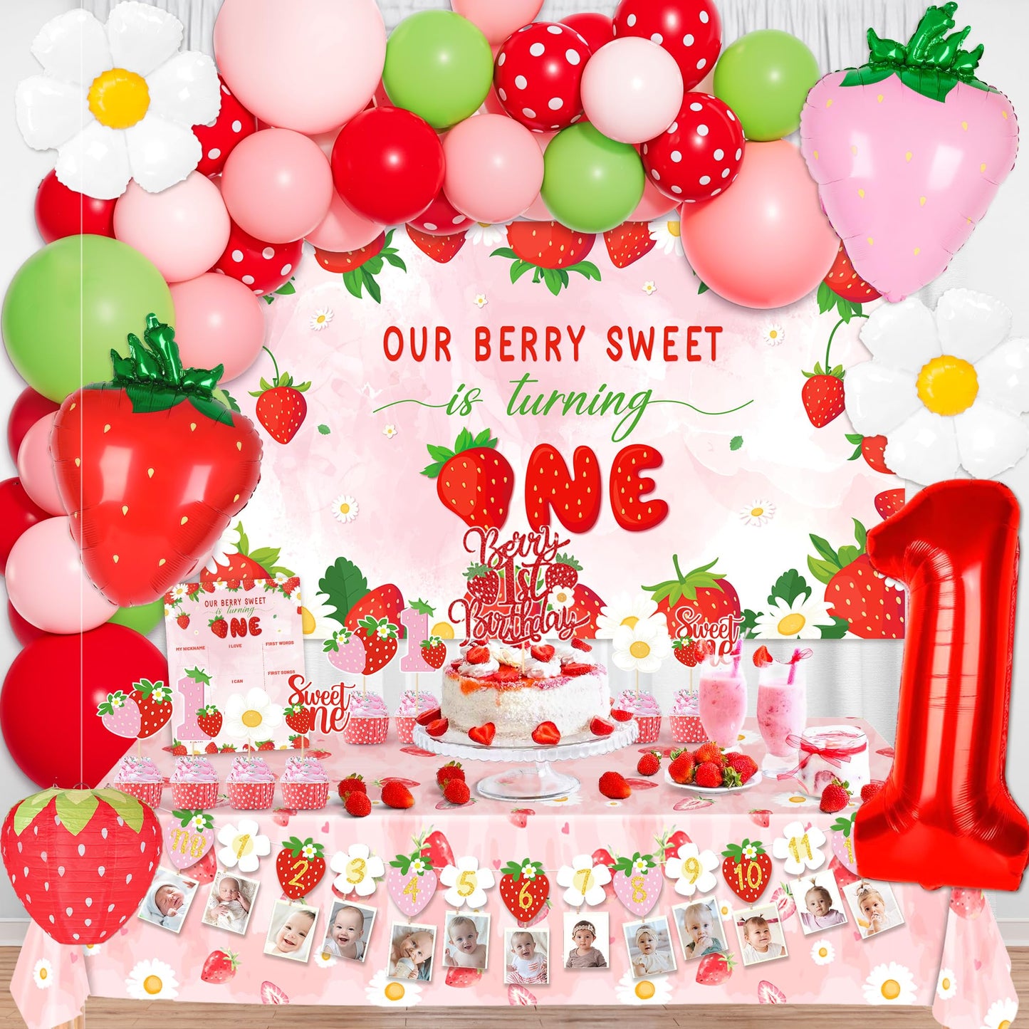 Kriyokiaa Berry First Birthday Decor – Strawberry Theme Party Set for Girls