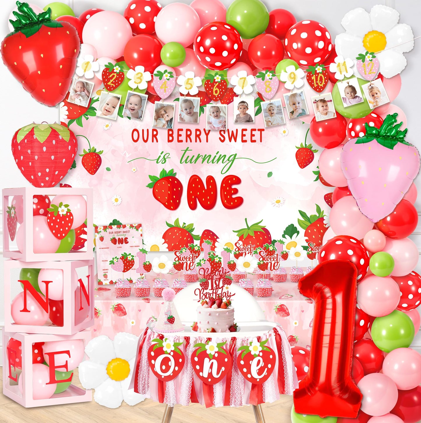 Kriyokiaa Berry First Birthday Decor – Strawberry Theme Party Set for Girls