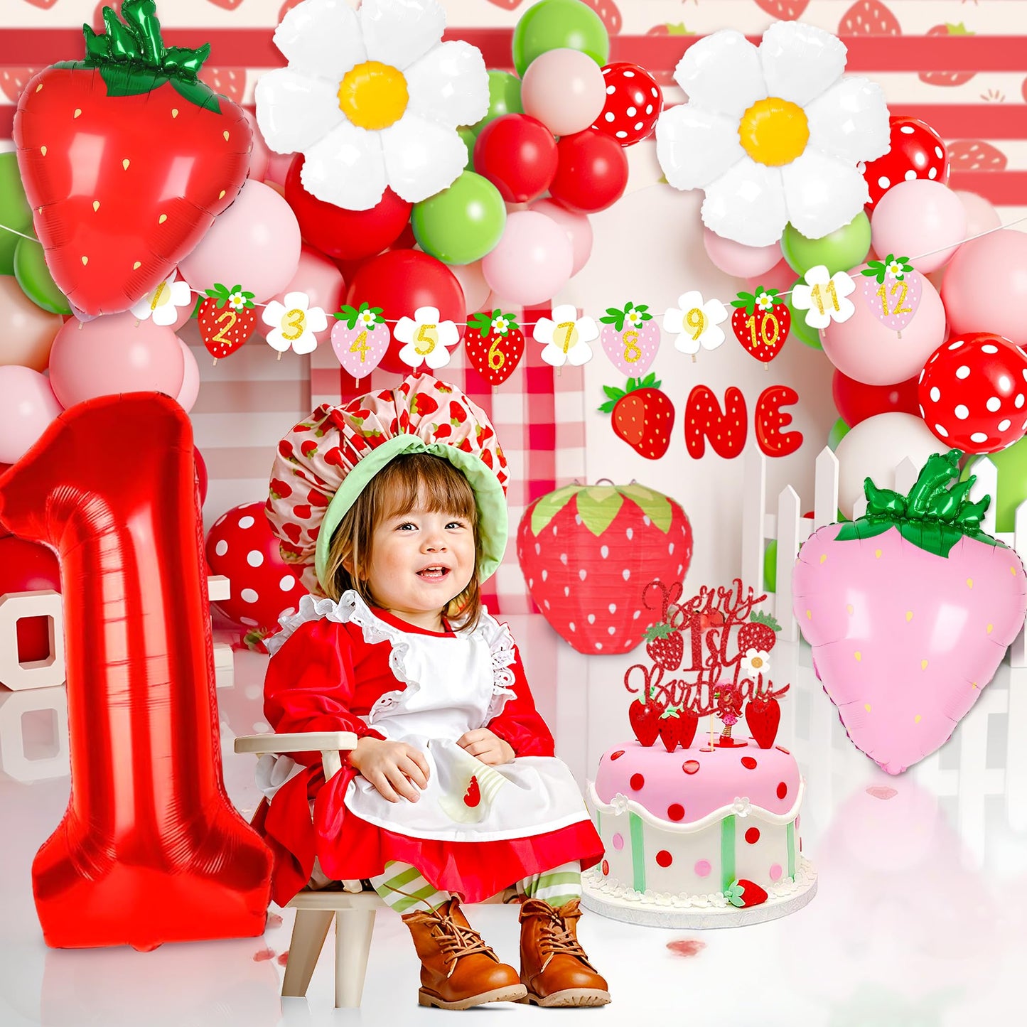 Kriyokiaa Berry First Birthday Decor – Strawberry Theme Party Set for Girls