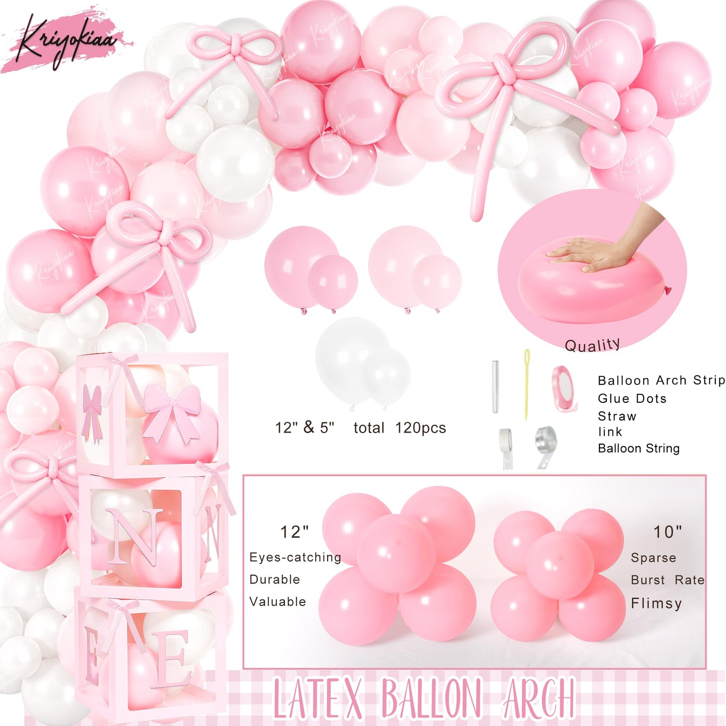 Kriyokiaa Girls Just Wanna Be One Birthday Decorations Kit | Bow Theme Balloons & Arch