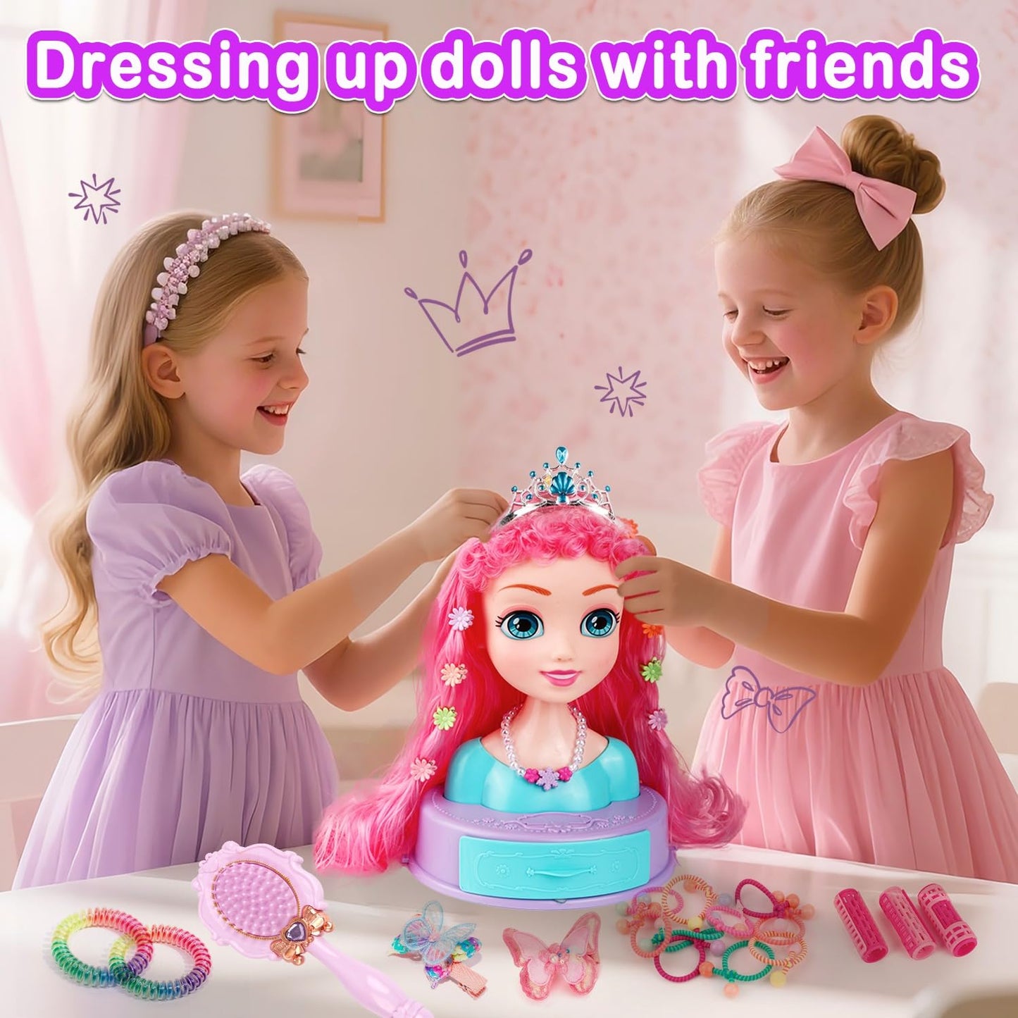 Kryonixty 4-in-1 Doll Head for Hair Styling – 41-Piece Kids Salon Kit (Ages 3–8)