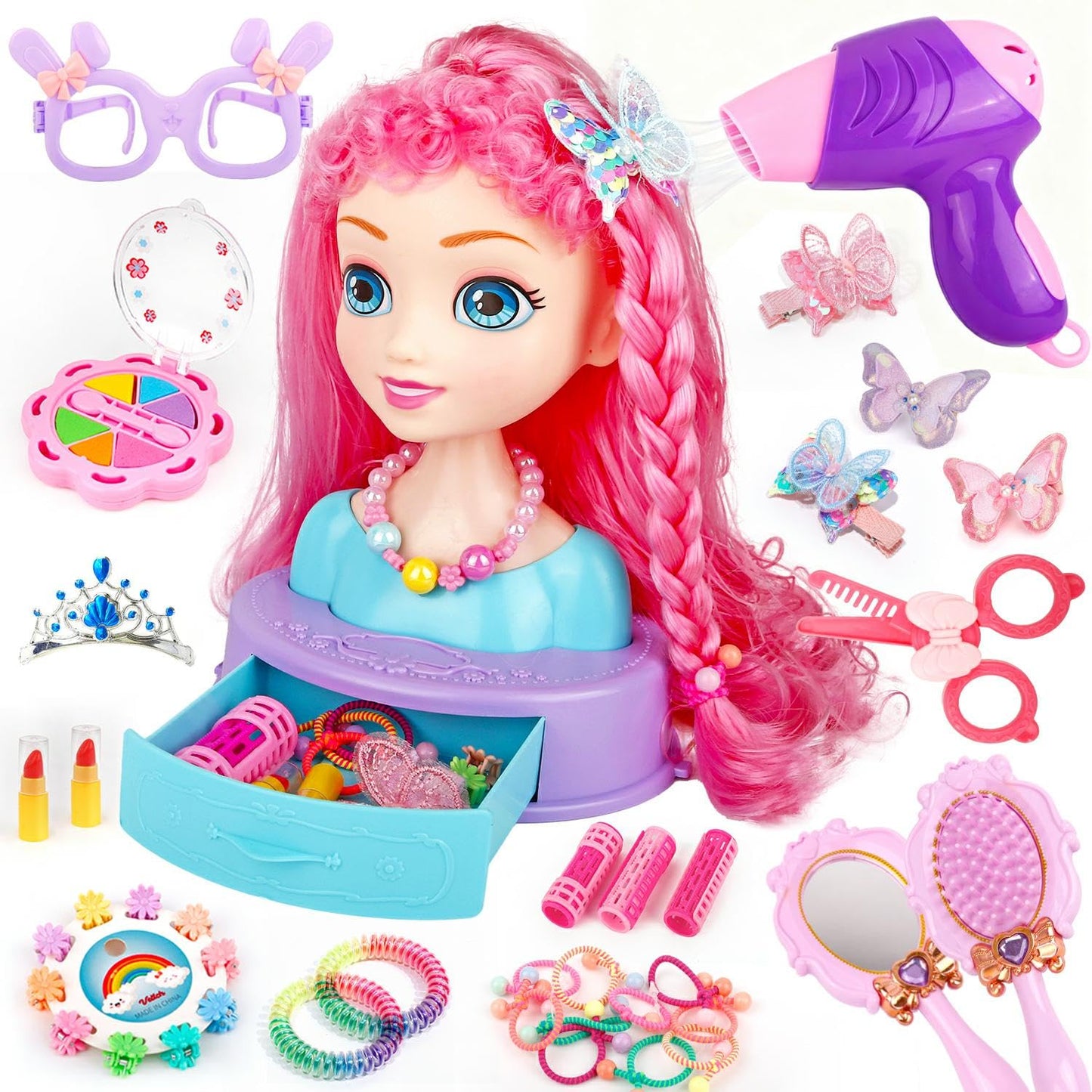 Kryonixty 4-in-1 Doll Head for Hair Styling – 41-Piece Kids Salon Kit (Ages 3–8)