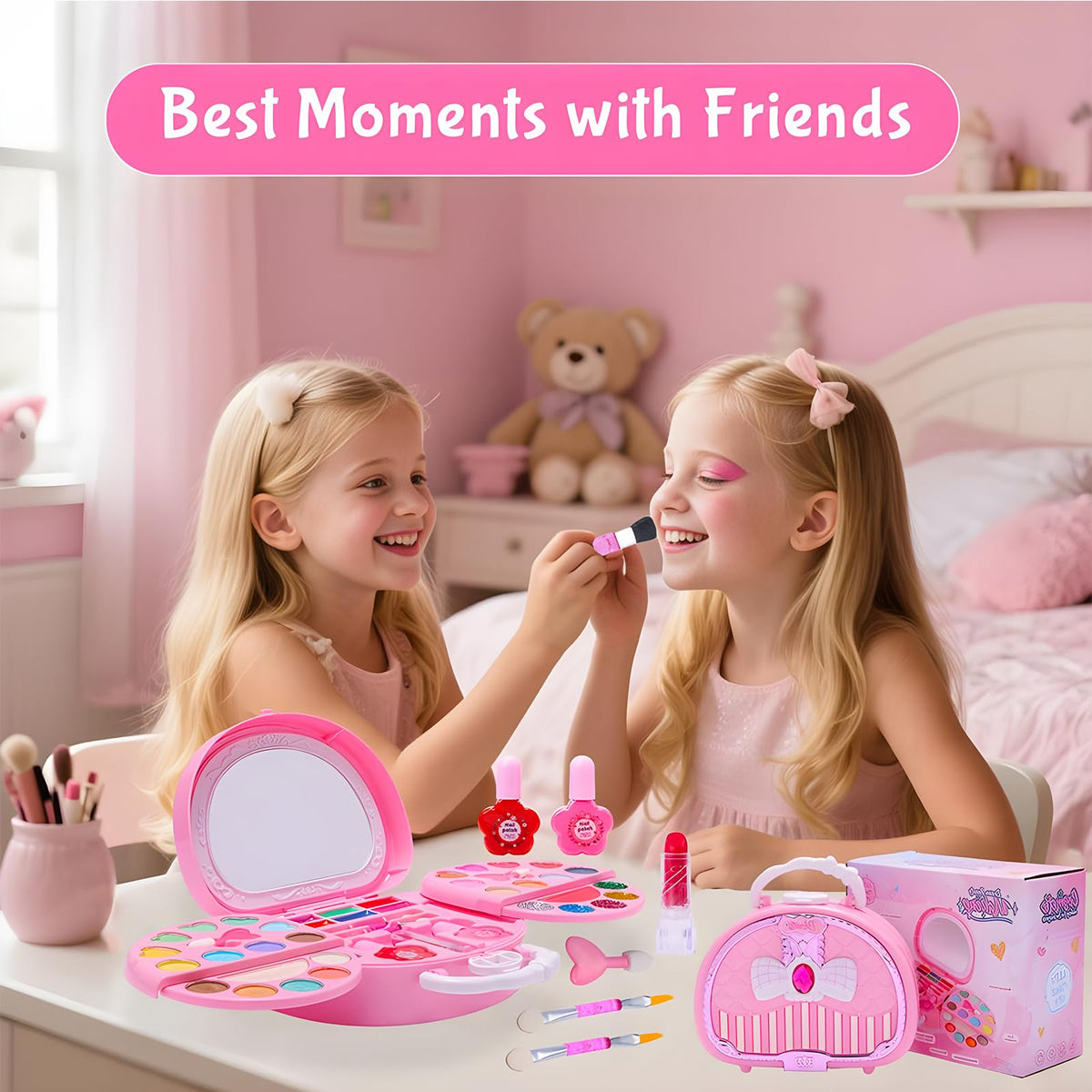 Kryonixty Kids Makeup Kit — Real Washable, Safe Pretend Makeup Set with Mirror