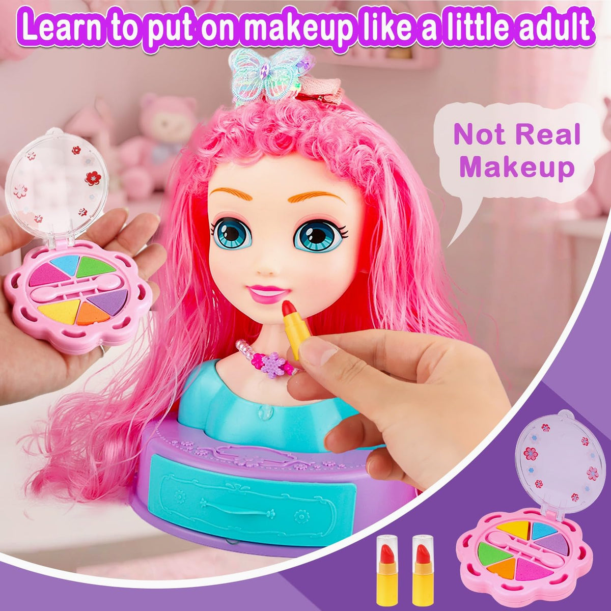 Kryonixty 4-in-1 Doll Head for Hair Styling – 41-Piece Kids Salon Kit (Ages 3–8)