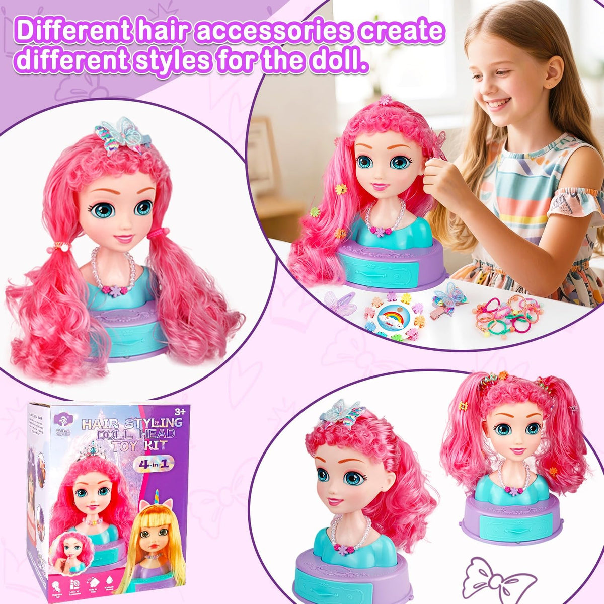 Kryonixty 4-in-1 Doll Head for Hair Styling – 41-Piece Kids Salon Kit (Ages 3–8)