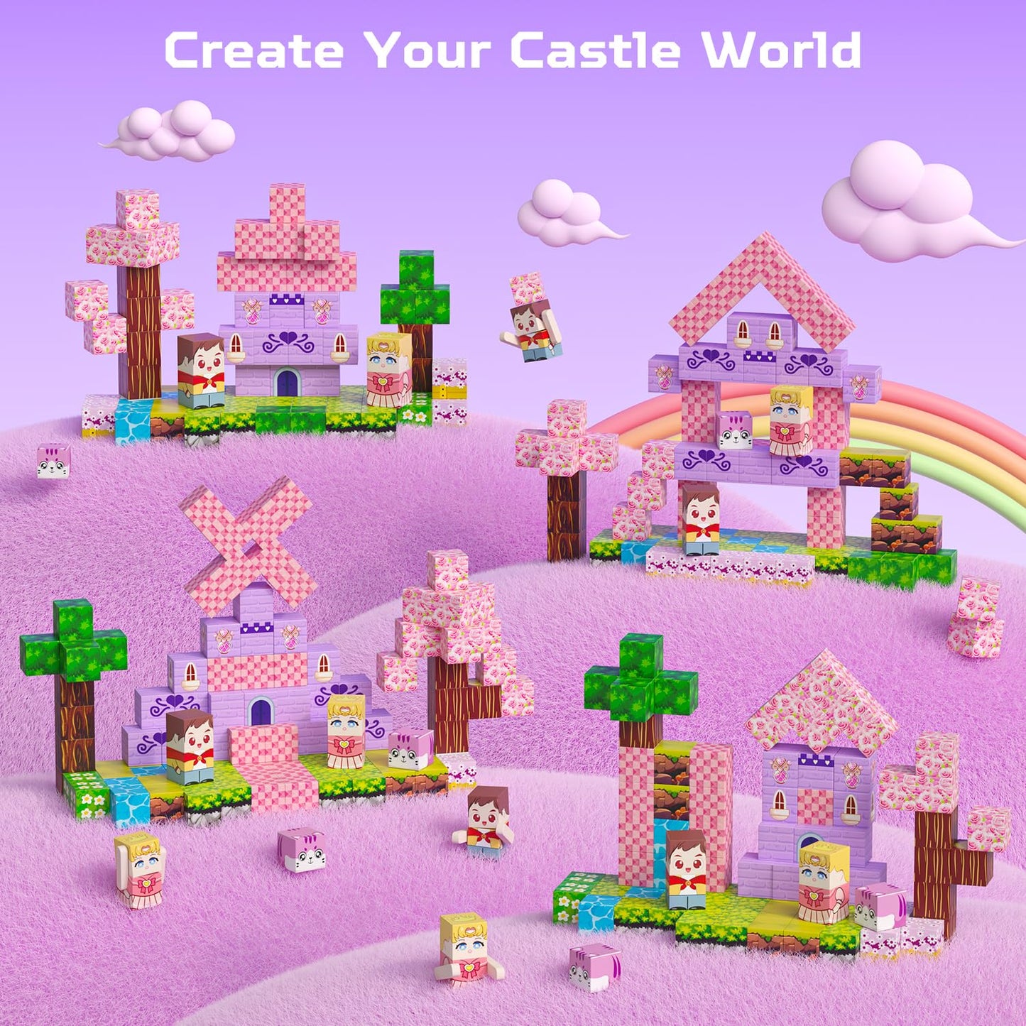 Kryzomat 100PCS Magnetic Blocks — Castle Set for Kids 3-8 | Pink Princess