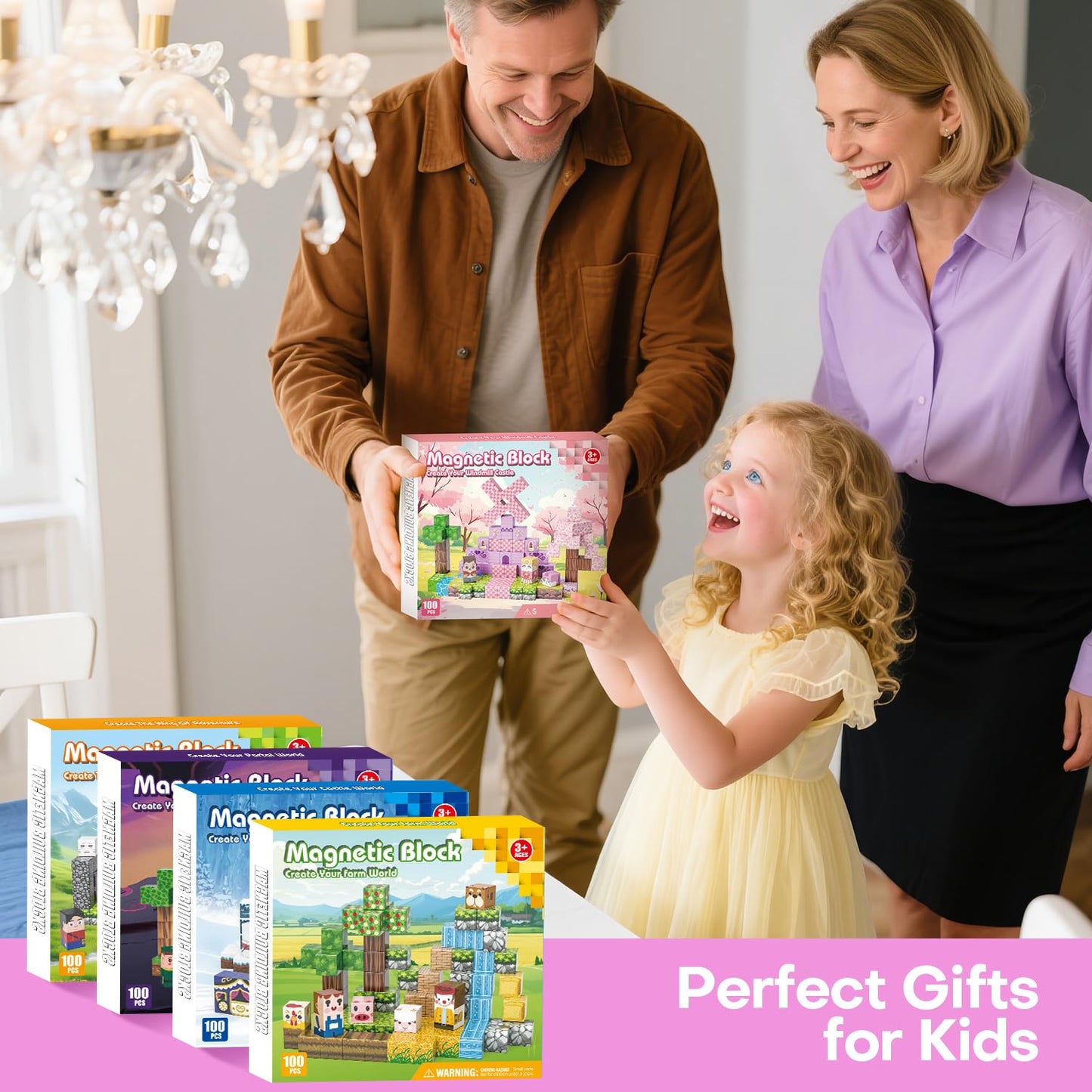 Kryzomat 100PCS Magnetic Blocks — Castle Set for Kids 3-8 | Pink Princess