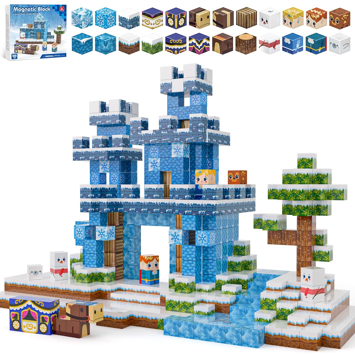 Kryzomat 100PCS Magnetic Blocks – Ice-Themed Castle Set for Kids 3-8