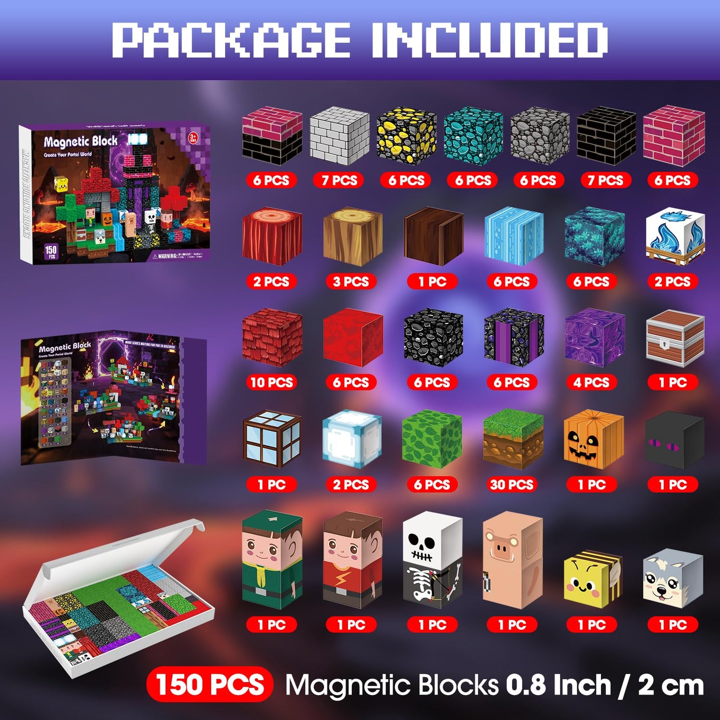 Kryzomat 150PCS Magnetic Blocks – Magnetic Building Tiles for Kids 3+