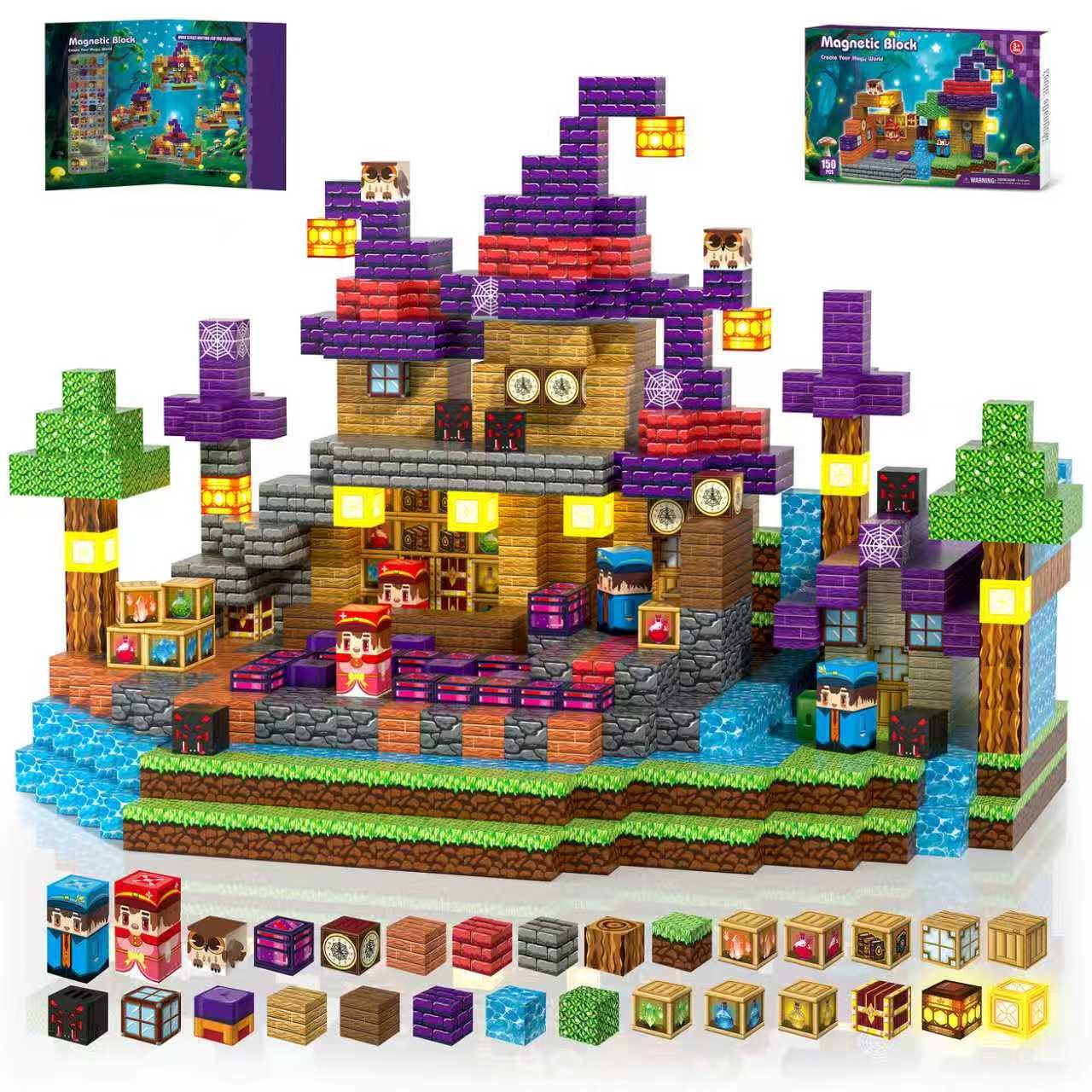 Kryzomat 150PCS Magnetic Blocks with Light-Up Cubes – STEM Building Toy for Kids 3-12