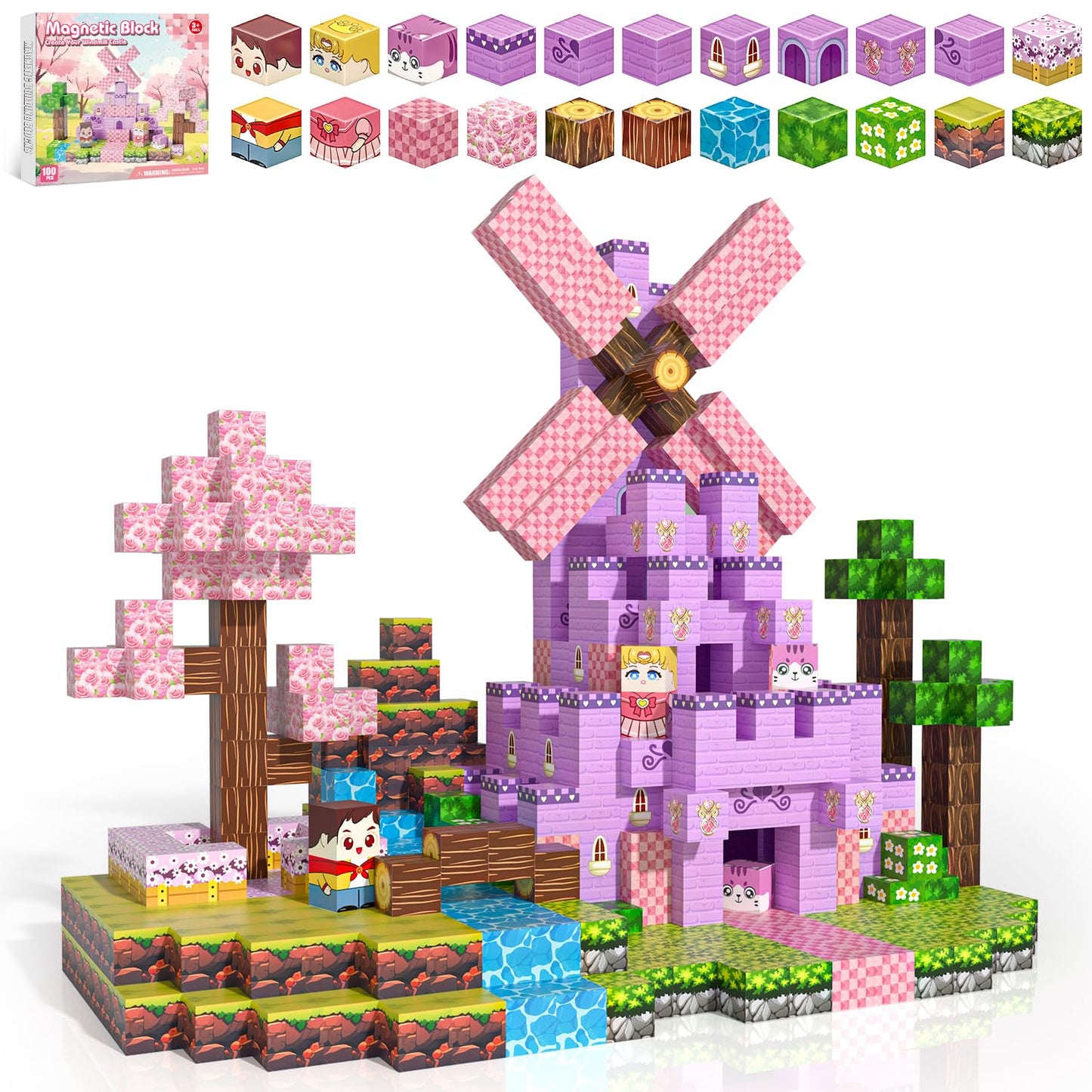 Kryzomat 100PCS Magnetic Blocks — Castle Set for Kids 3-8 | Pink Princess