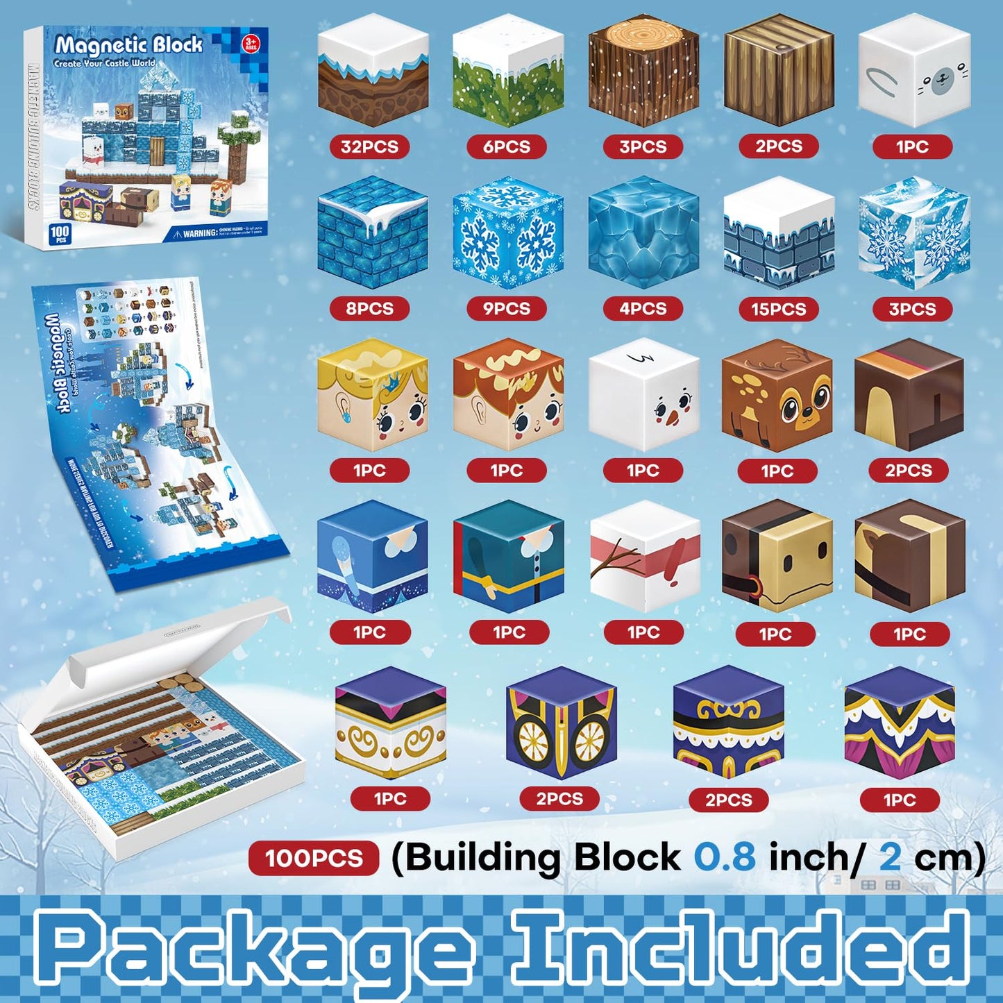 Kryzomat 100PCS Magnetic Blocks – Ice-Themed Castle Set for Kids 3-8