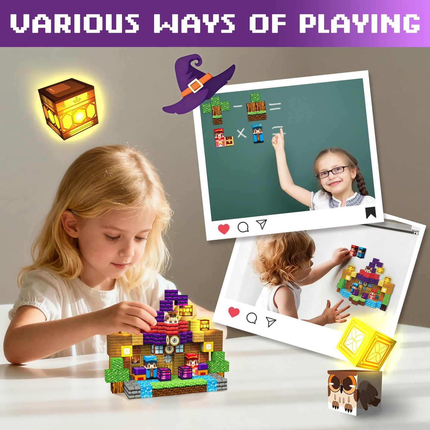 Kryzomat 150PCS Magnetic Blocks with Light-Up Cubes – STEM Building Toy for Kids 3-12