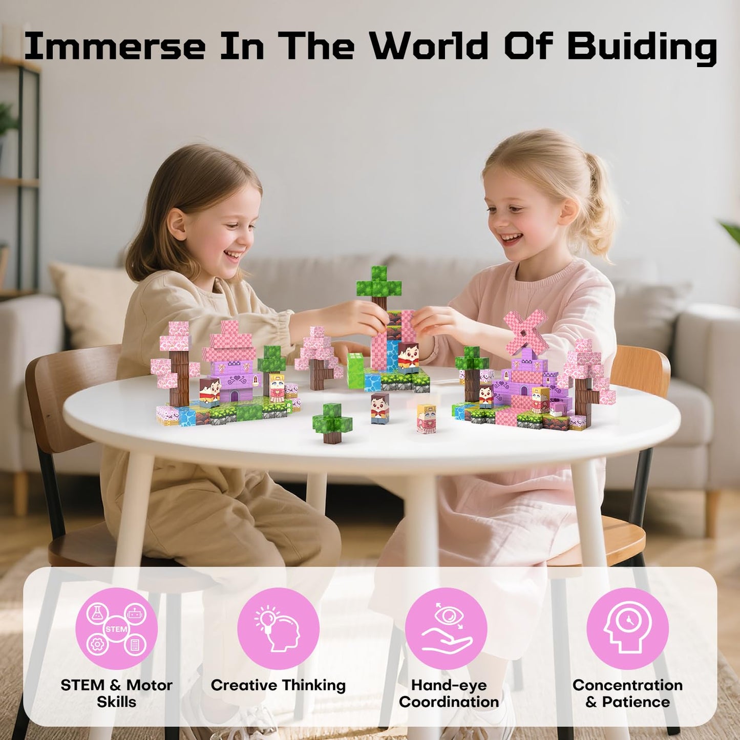 Kryzomat 100PCS Magnetic Blocks — Castle Set for Kids 3-8 | Pink Princess