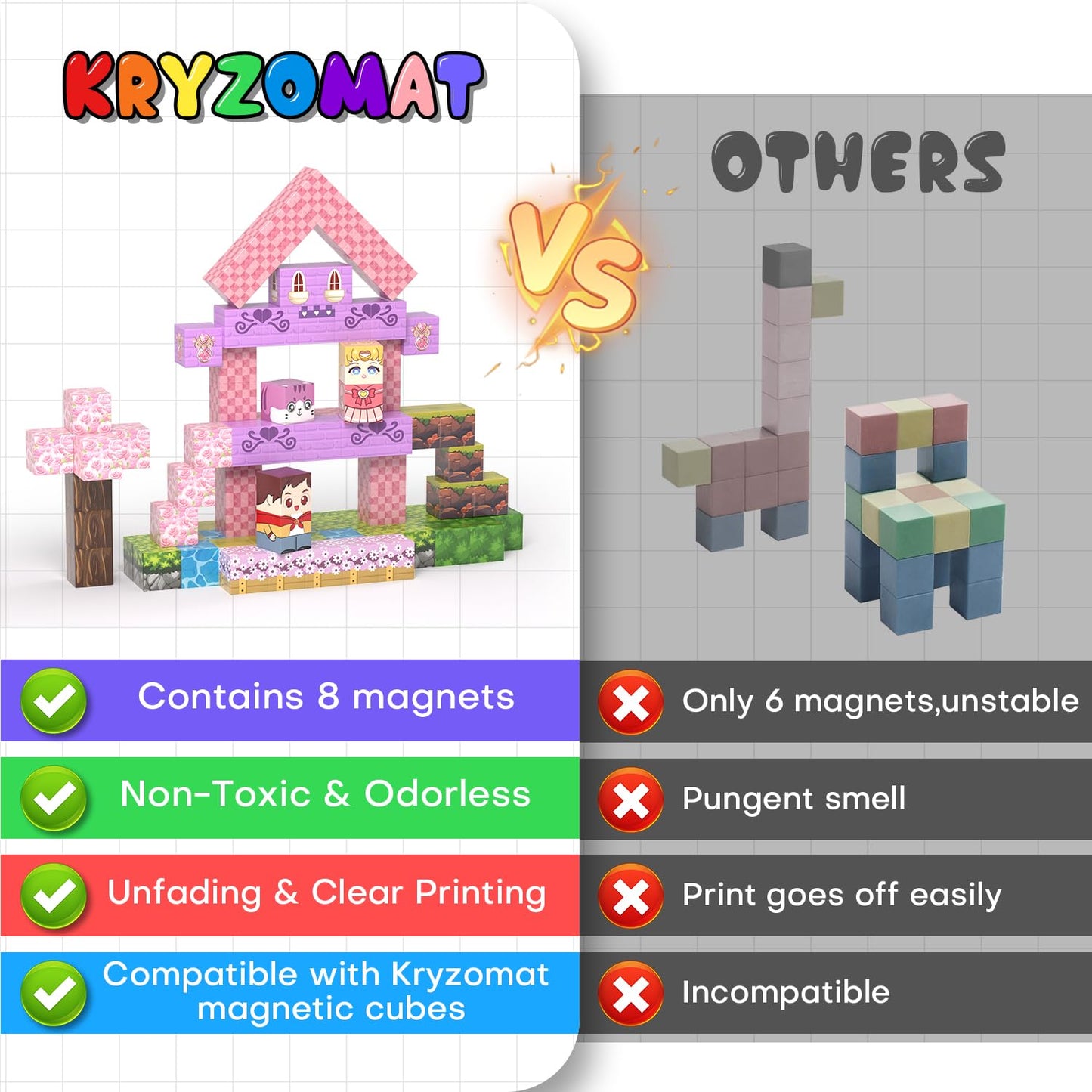 Kryzomat 100PCS Magnetic Blocks — Castle Set for Kids 3-8 | Pink Princess