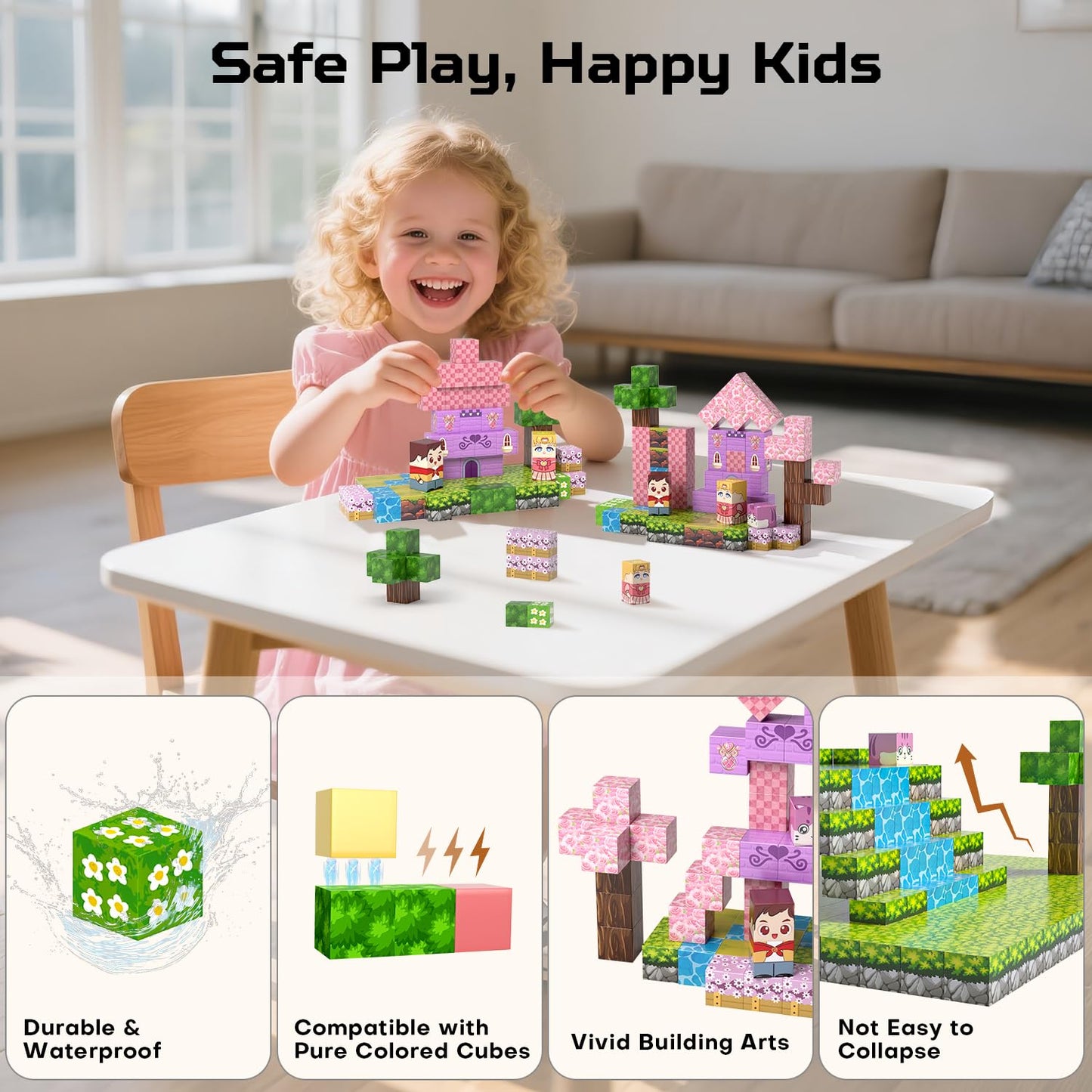 Kryzomat 100PCS Magnetic Blocks — Castle Set for Kids 3-8 | Pink Princess