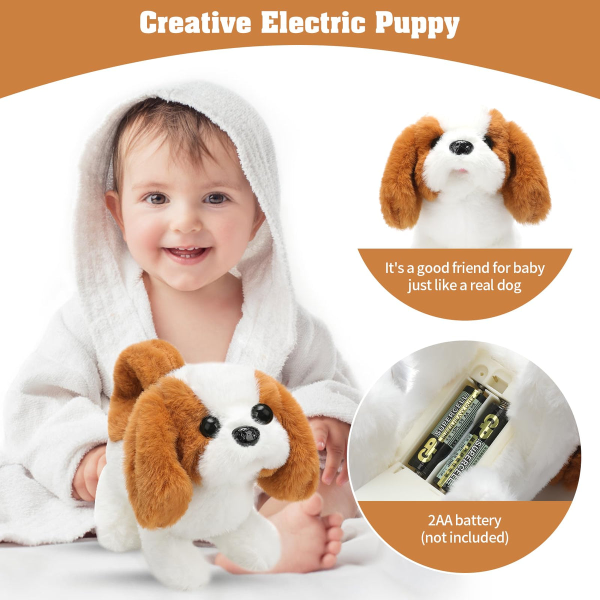 KSABVAIA Plush Saint Bernard Toy — Walking, Barking & Tail Wagging Fun for Kids