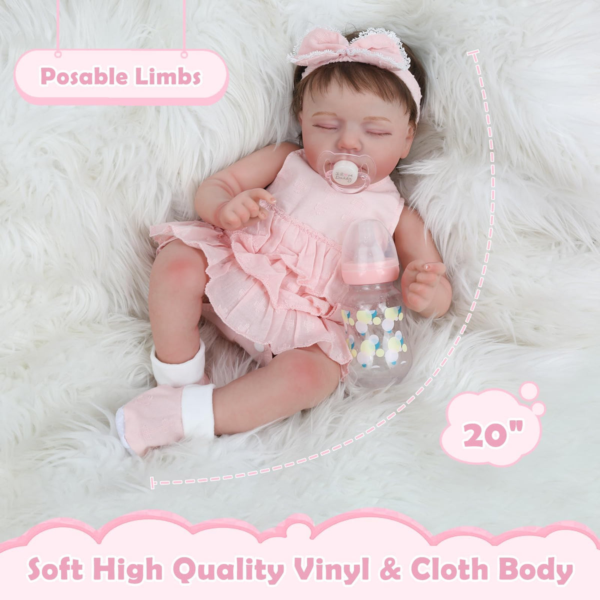 KSBD Reborn Baby Doll Girl – 20-Inch Realistic Sleeping Newborn, Handmade Cloth Body, Gift Set