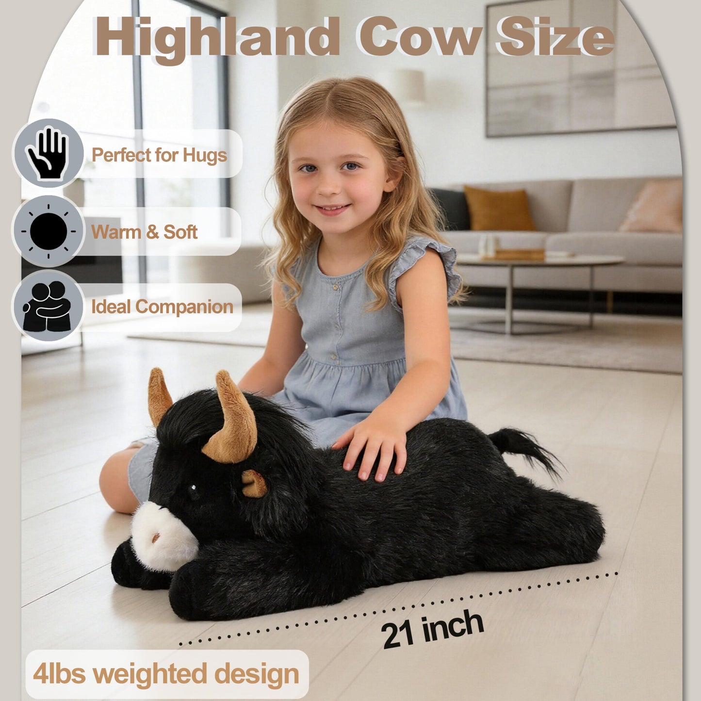Ksidzas 4 lbs Weighted Highland Cow Plush — 21 Inch Cute Stuffed Animal