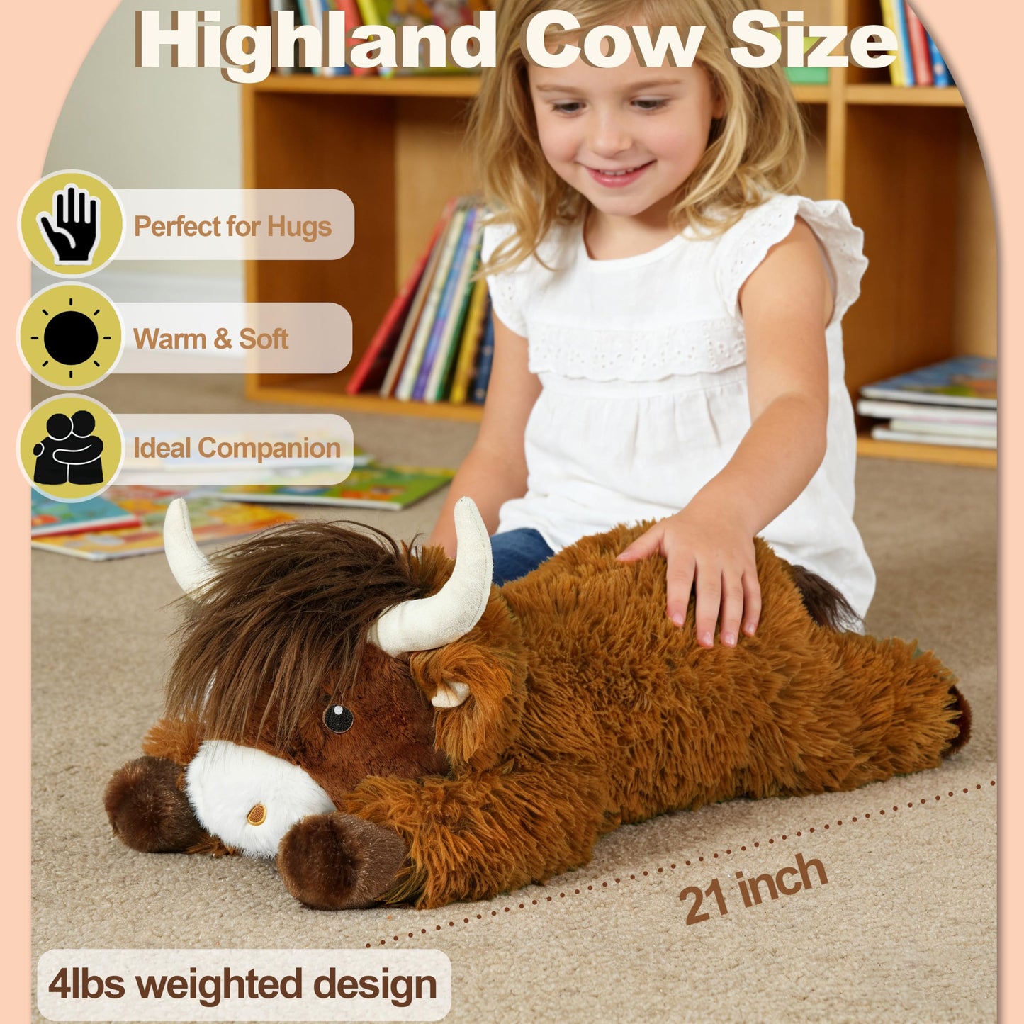 Ksidzas 4 lbs Weighted Highland Cow Plush – 21-Inch Cuddly Stuffed Animal