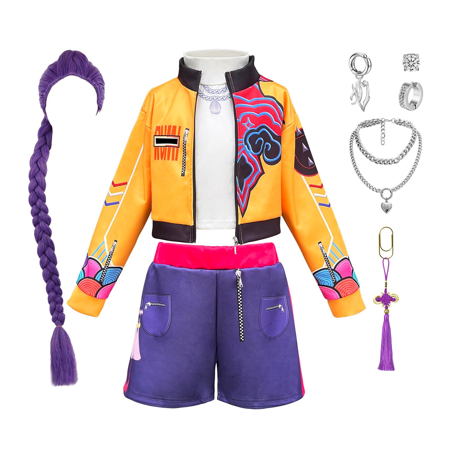 KSISUSH Girls Cosplay Costume 3-13Y: Jacket, Shorts & Wig 3-Piece Uniform Outfit (Size 9-10)