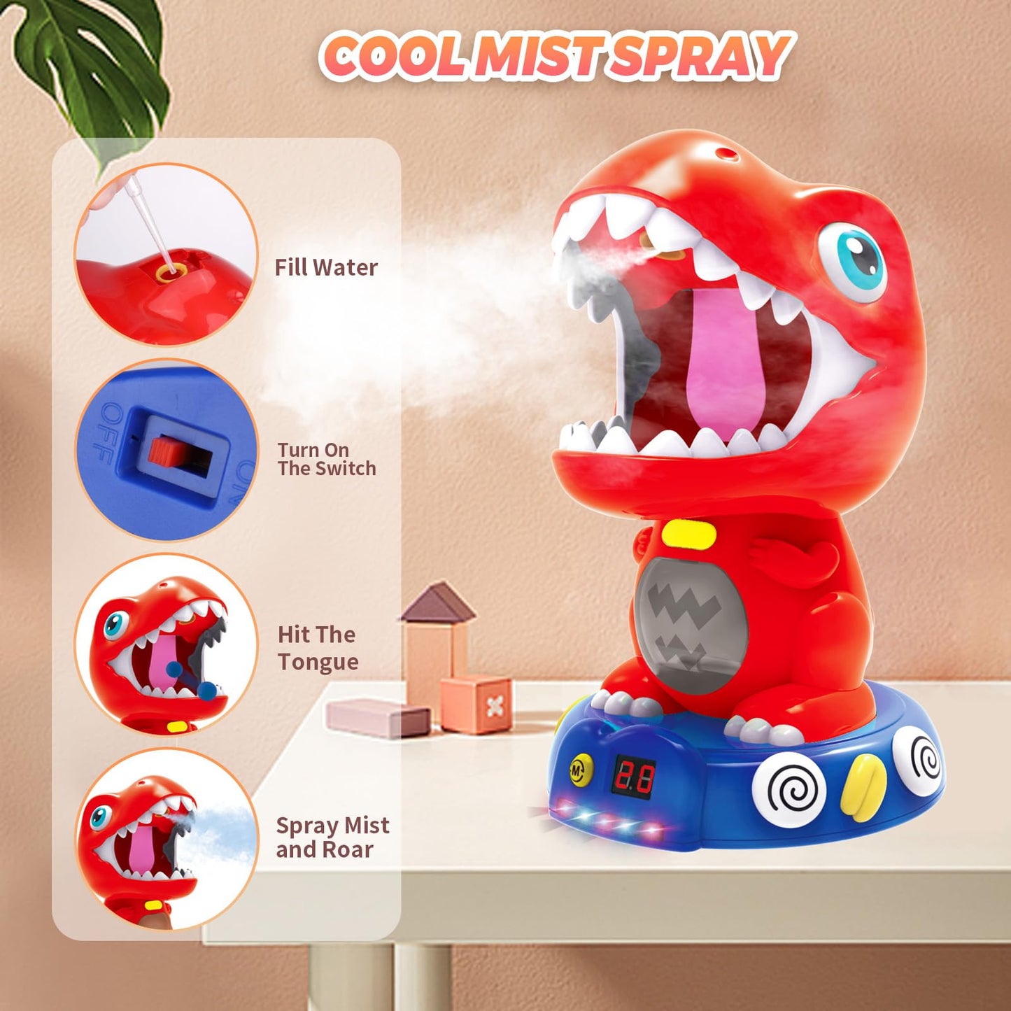 Kssvzz Movable Dinosaur Shooting Toy for Kids 4-8 – Score, Mist, Light & Sound