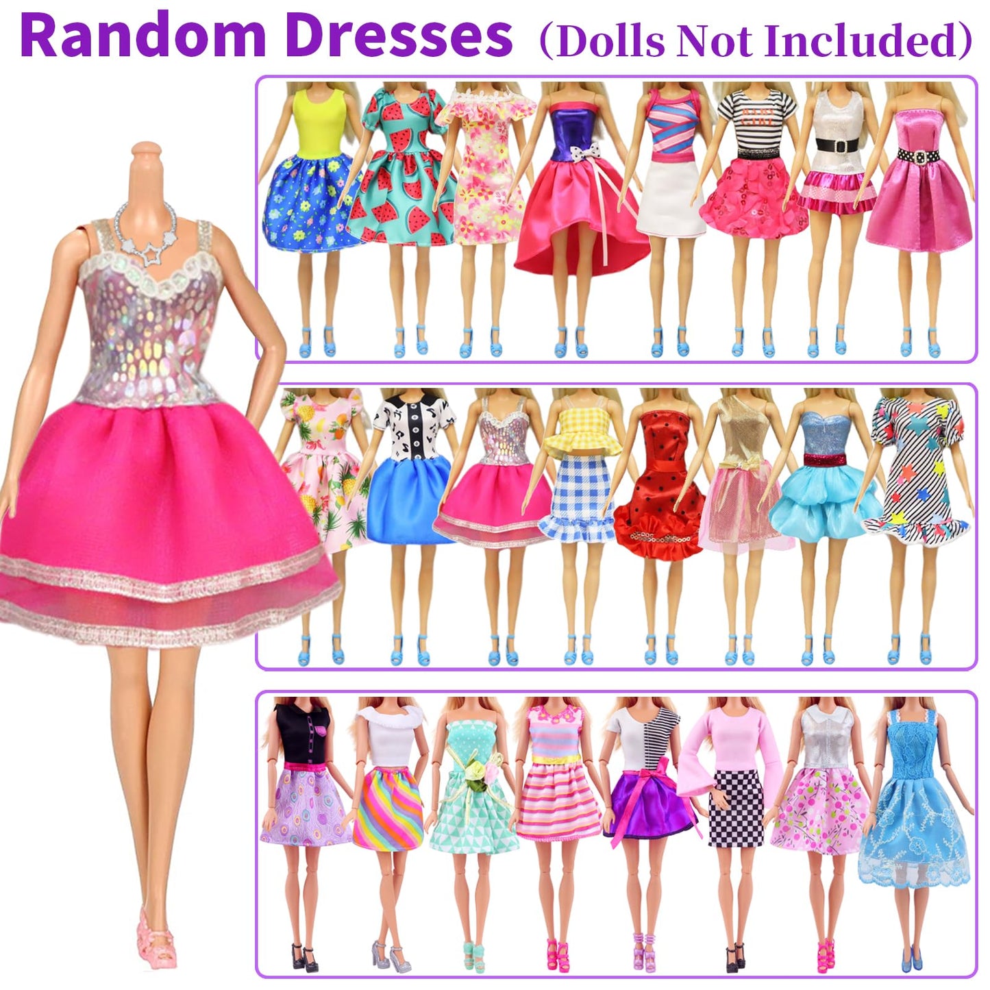 K.T. Fancy 83 Pcs Dolls & Accessories with Purple Closet Wardrobe — Dress Up Set for 11.5-Inch Dolls
