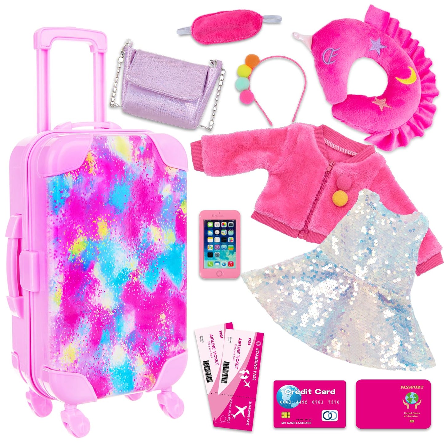 K.T. Fancy 18-Inch Doll Travel Playset – Pink Travel Case, Outfit & Accessories for 18-Inch Dolls