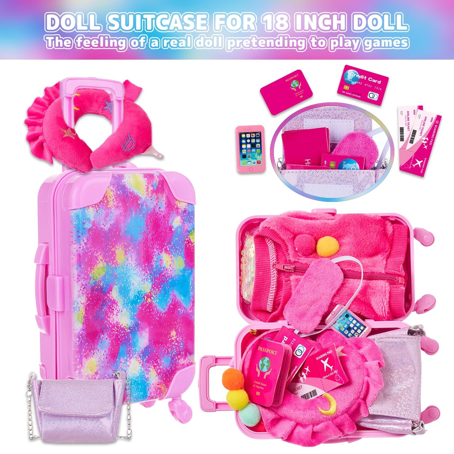 K.T. Fancy 18-Inch Doll Travel Playset – Pink Travel Case, Outfit & Accessories for 18-Inch Dolls