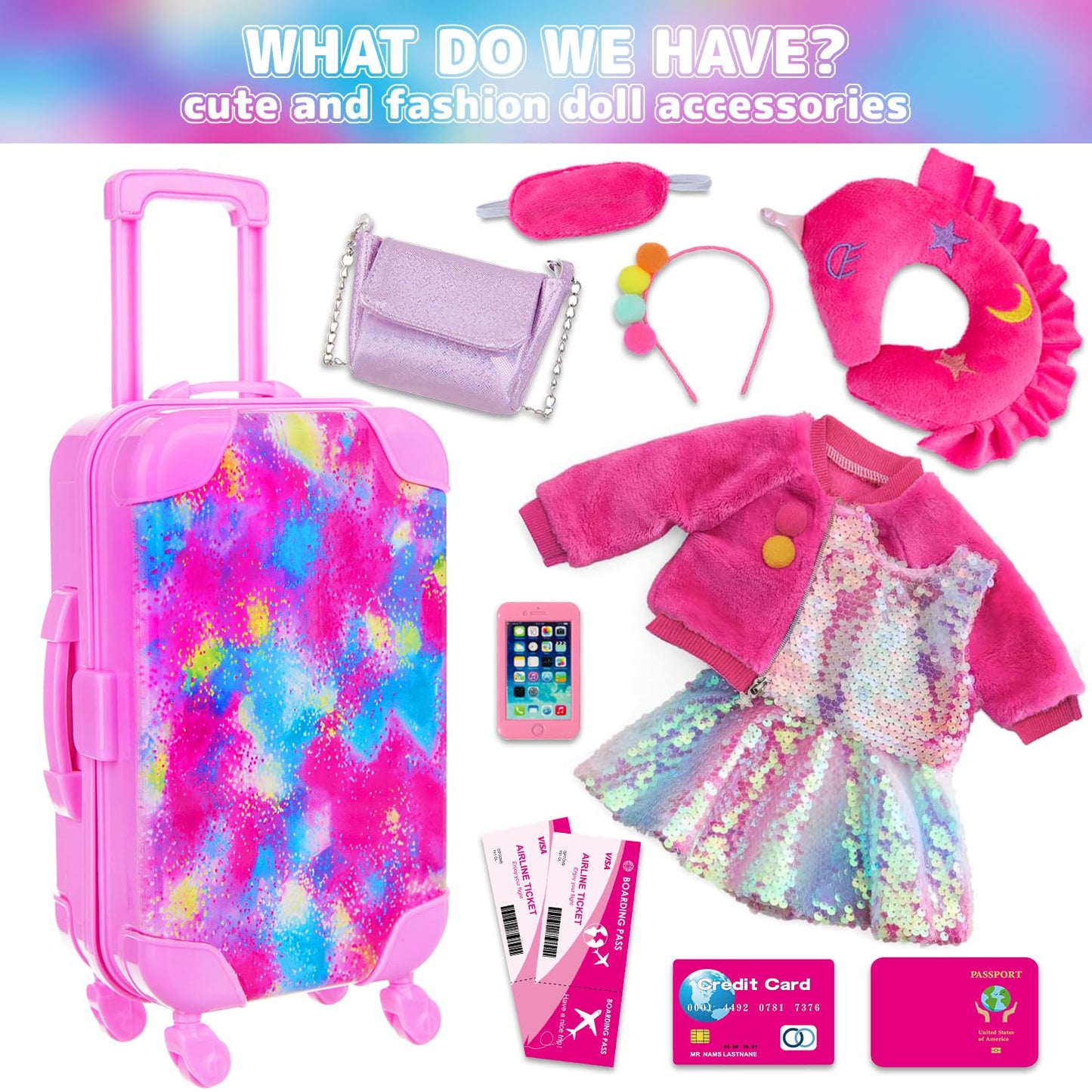 K.T. Fancy 18-Inch Doll Travel Playset – Pink Travel Case, Outfit & Accessories for 18-Inch Dolls