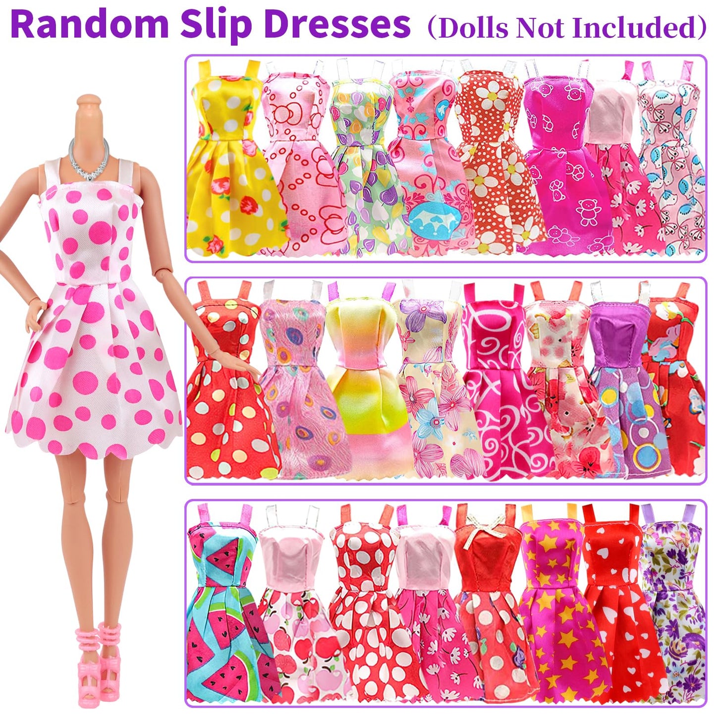 K.T. Fancy 83 Pcs Dolls & Accessories with Purple Closet Wardrobe — Dress Up Set for 11.5-Inch Dolls