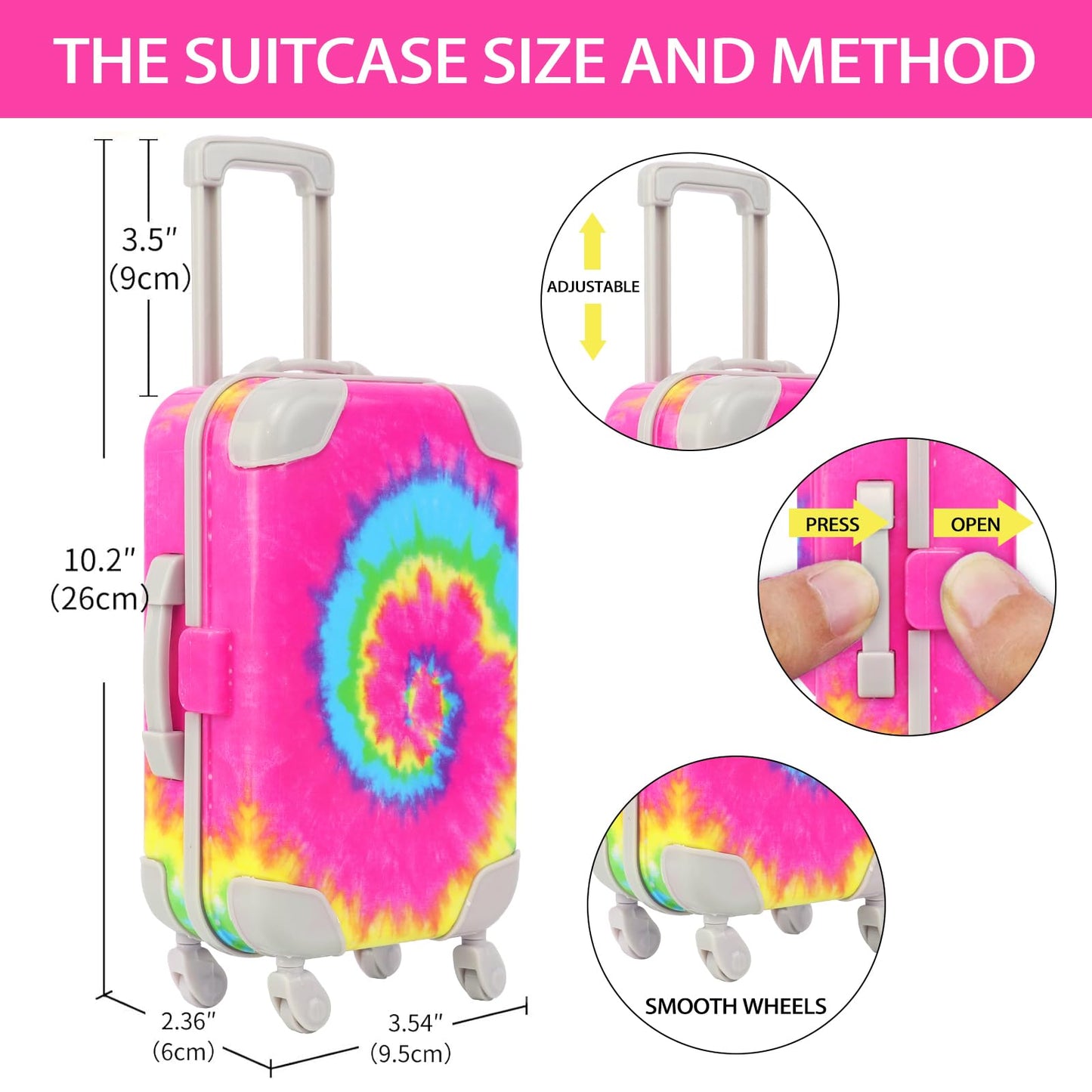 K.T. Fancy 18-Inch Doll Travel Set — Rainbow Tie-Dye Suitcase & 14 Pieces