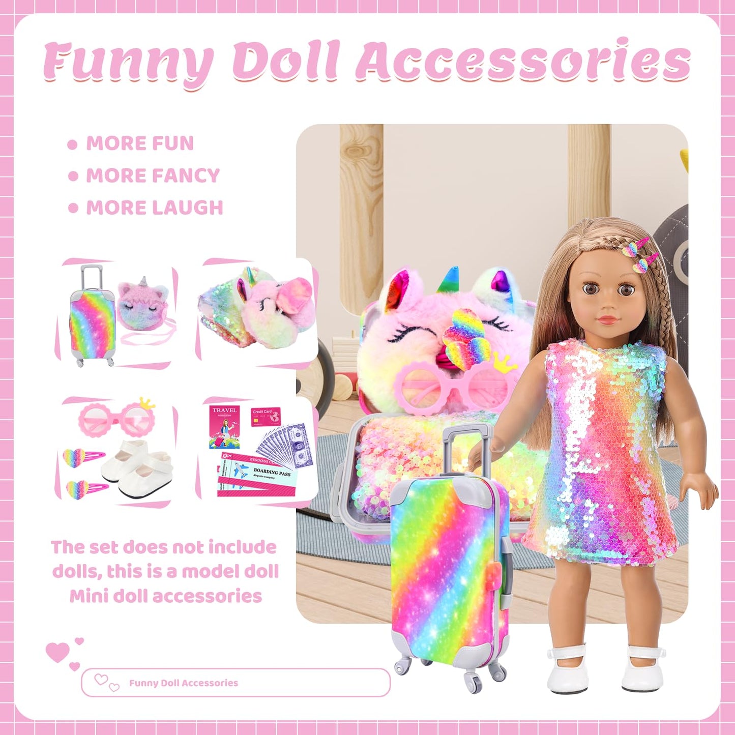 K.T. Fancy 23-Piece 18-Inch Doll Clothes & Travel Accessories Set — Suitcase, Dress, Shoes & More