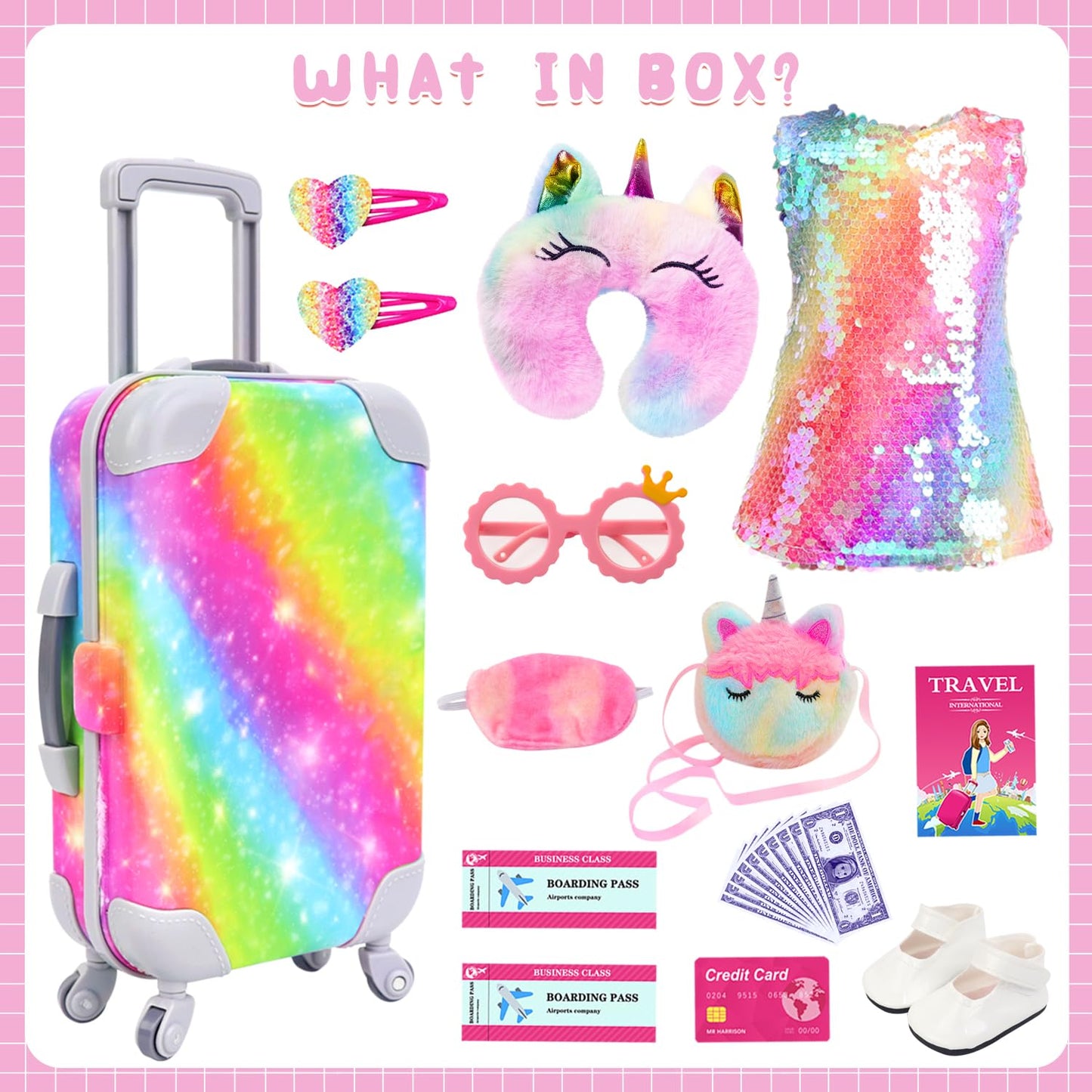 K.T. Fancy 23-Piece 18-Inch Doll Clothes & Travel Accessories Set — Suitcase, Dress, Shoes & More